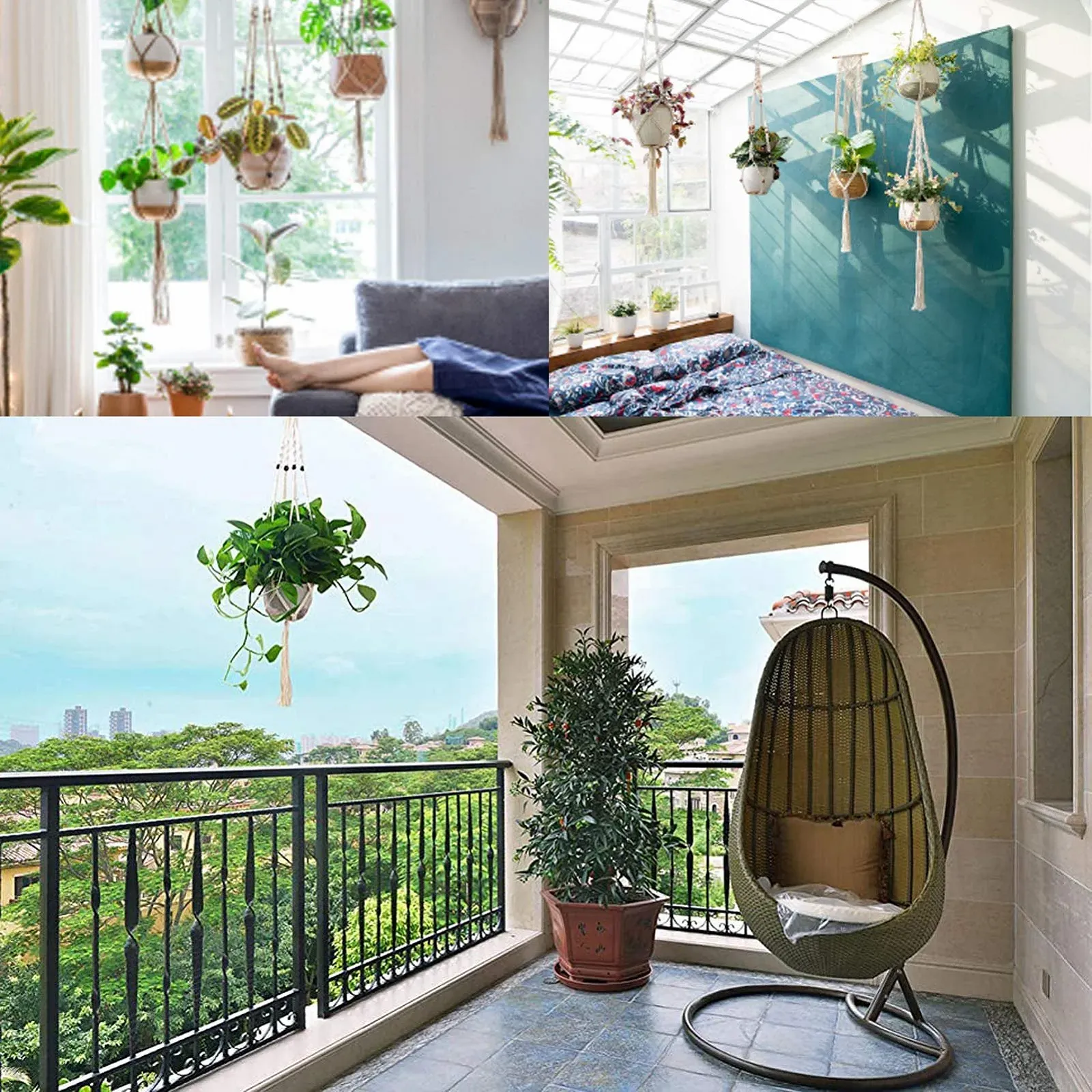 Підвісне кашпо макраме з бавовняної мотузки на 4 ніжки, фото №7