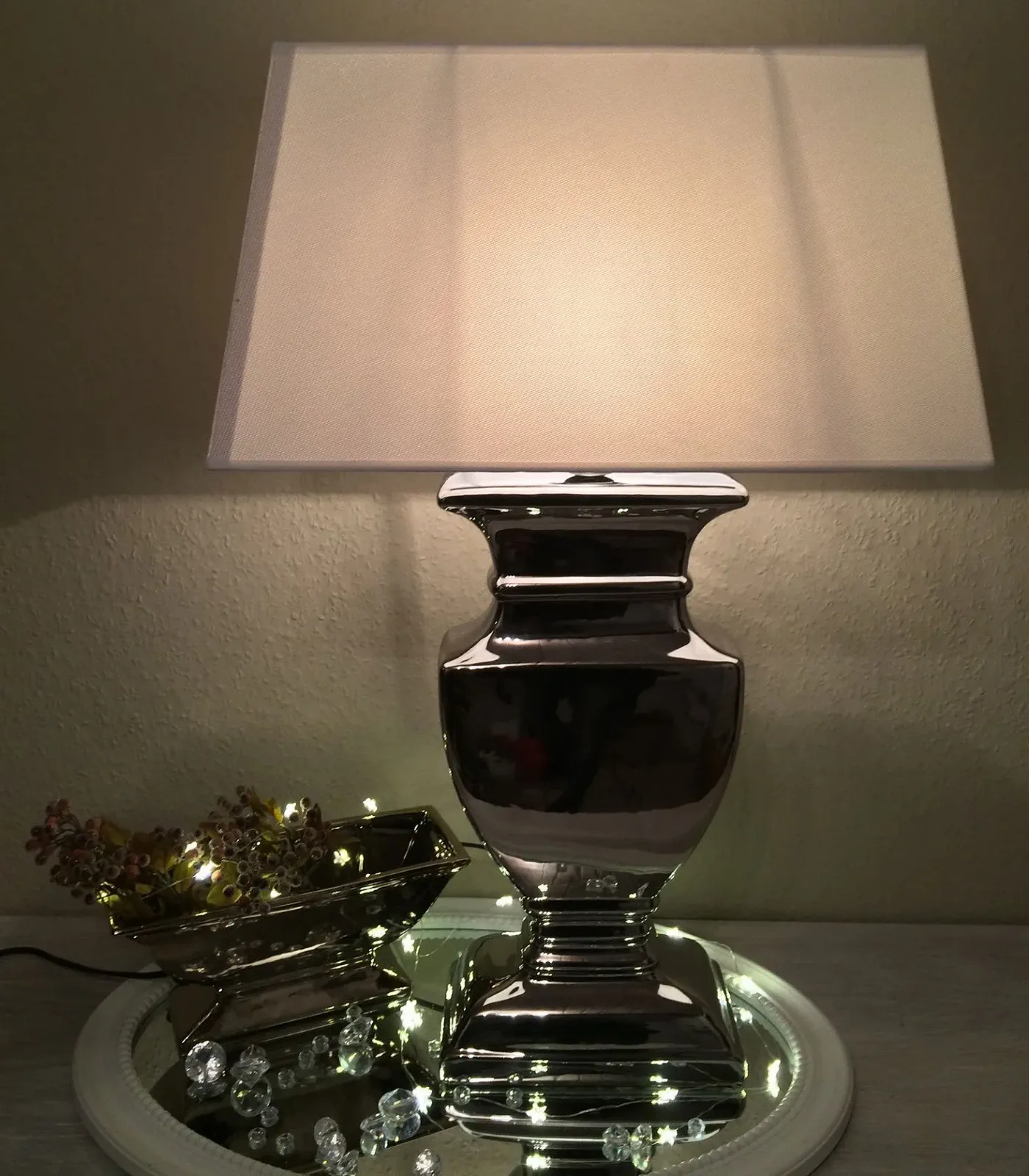 Настільна лампа DRULINE Silver Lady 35 см керамічна Shabby Chic біла срібляста 8739S-25, фото №4