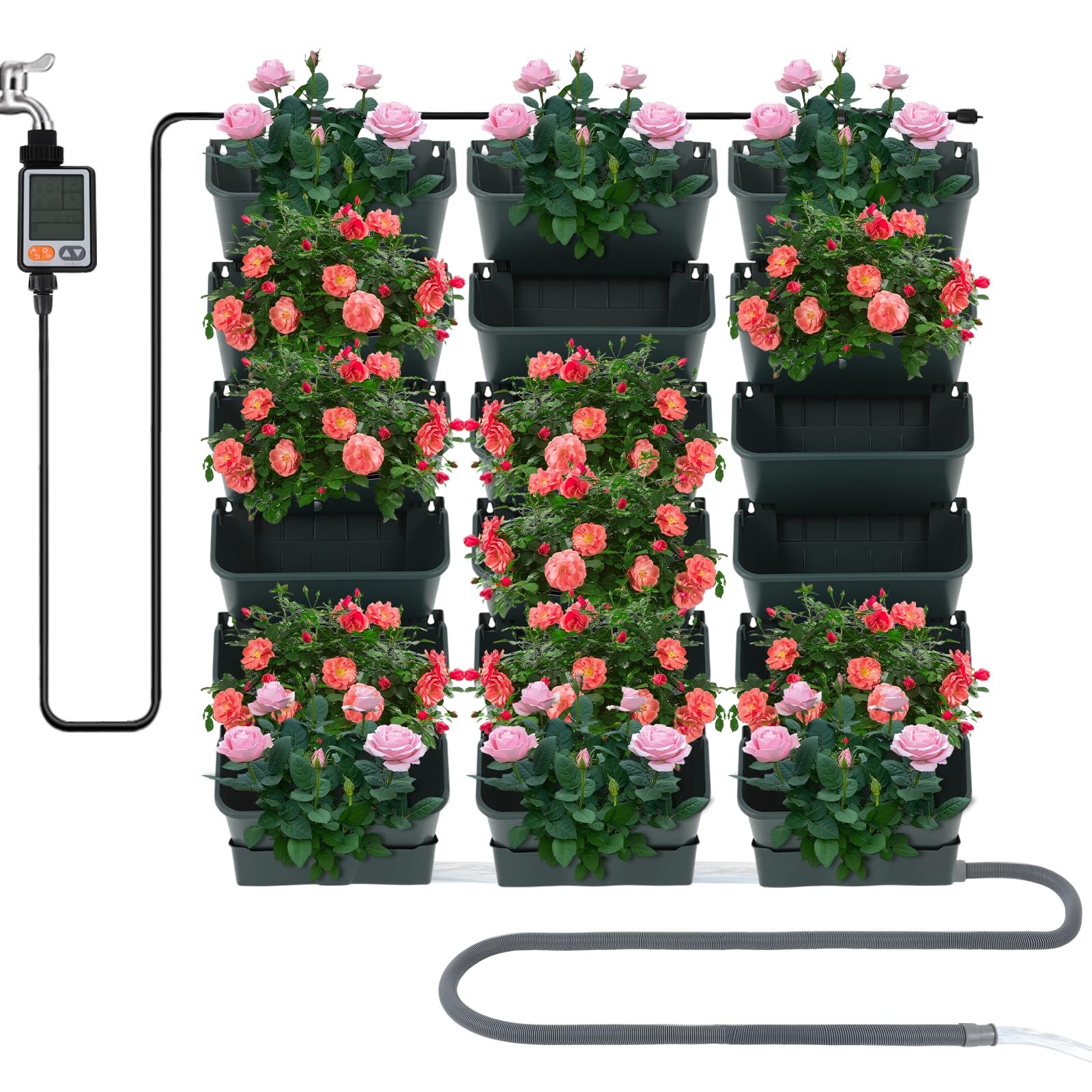 Набір вертикальних настінних горщиків 18 шт. автоматичний полив таймер зелений, фото №1 Набір вертикальних настінних горщиків 18 шт. автоматичний полив таймер зелений, фото №1