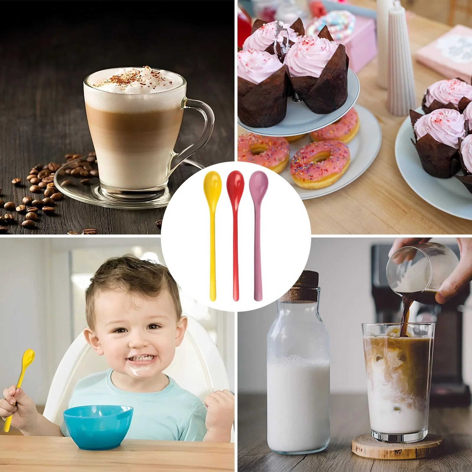 Набір із 3 пластикових ложок Colourful Robust Handle, 19 см, різнокольорові, фото №7