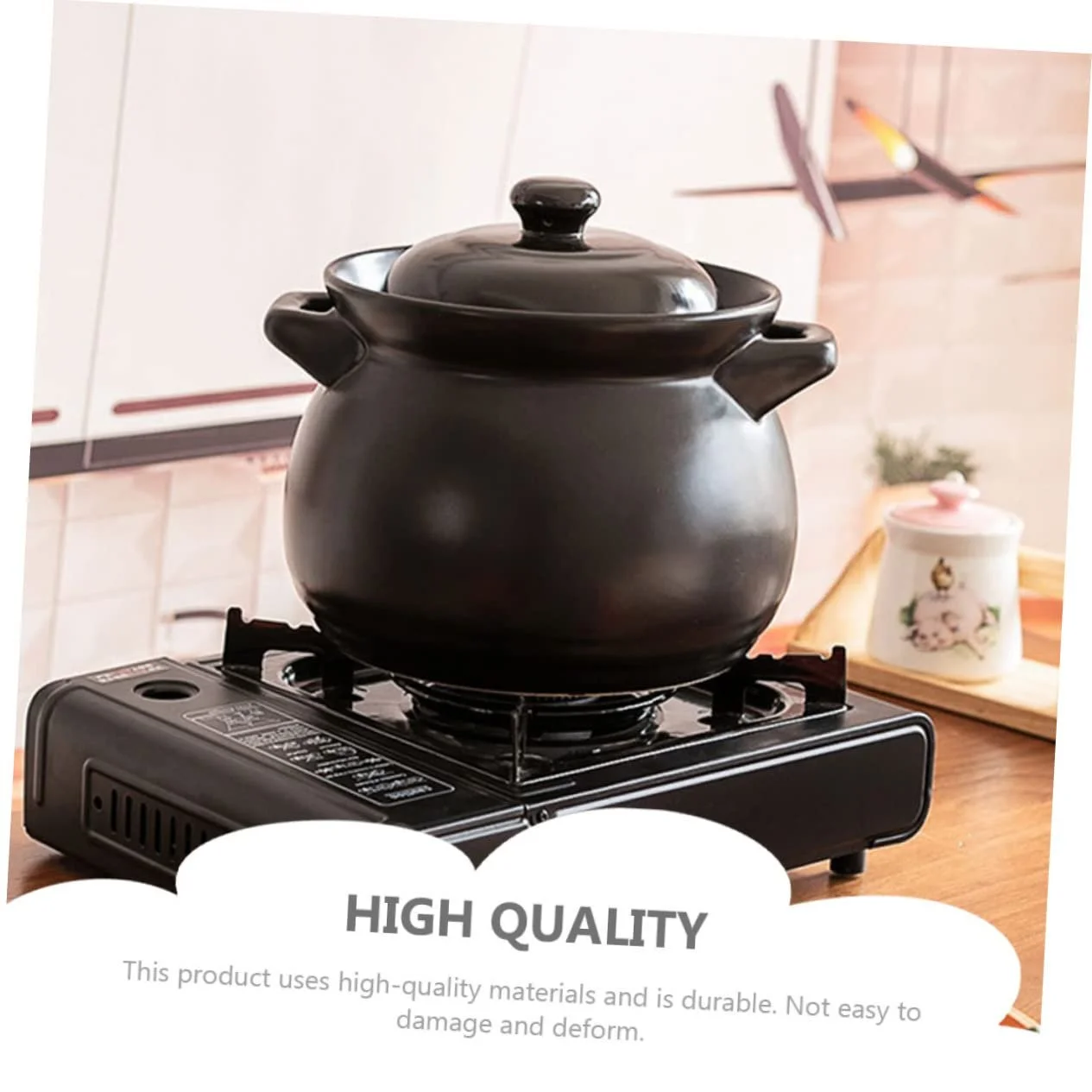 Кастрюля керамическая GLEAVI жаростойкая для супа черная, фото №6