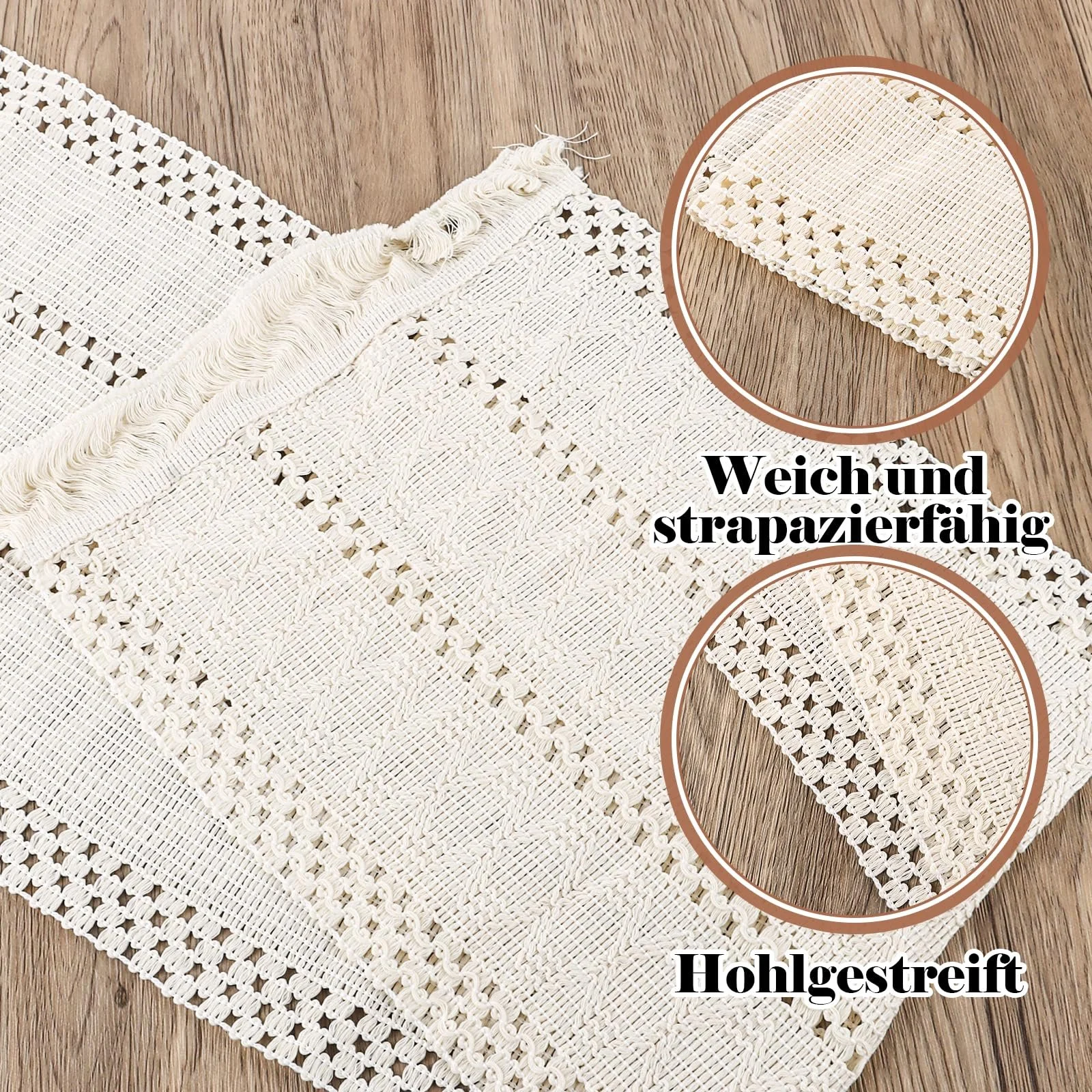 Набір 3 шт. Ранерів для столу Boho макраме 30 x 180 см Бежевий, фото №4 Набір 3 шт. Ранерів для столу Boho макраме 30 x 180 см Бежевий, фото №4