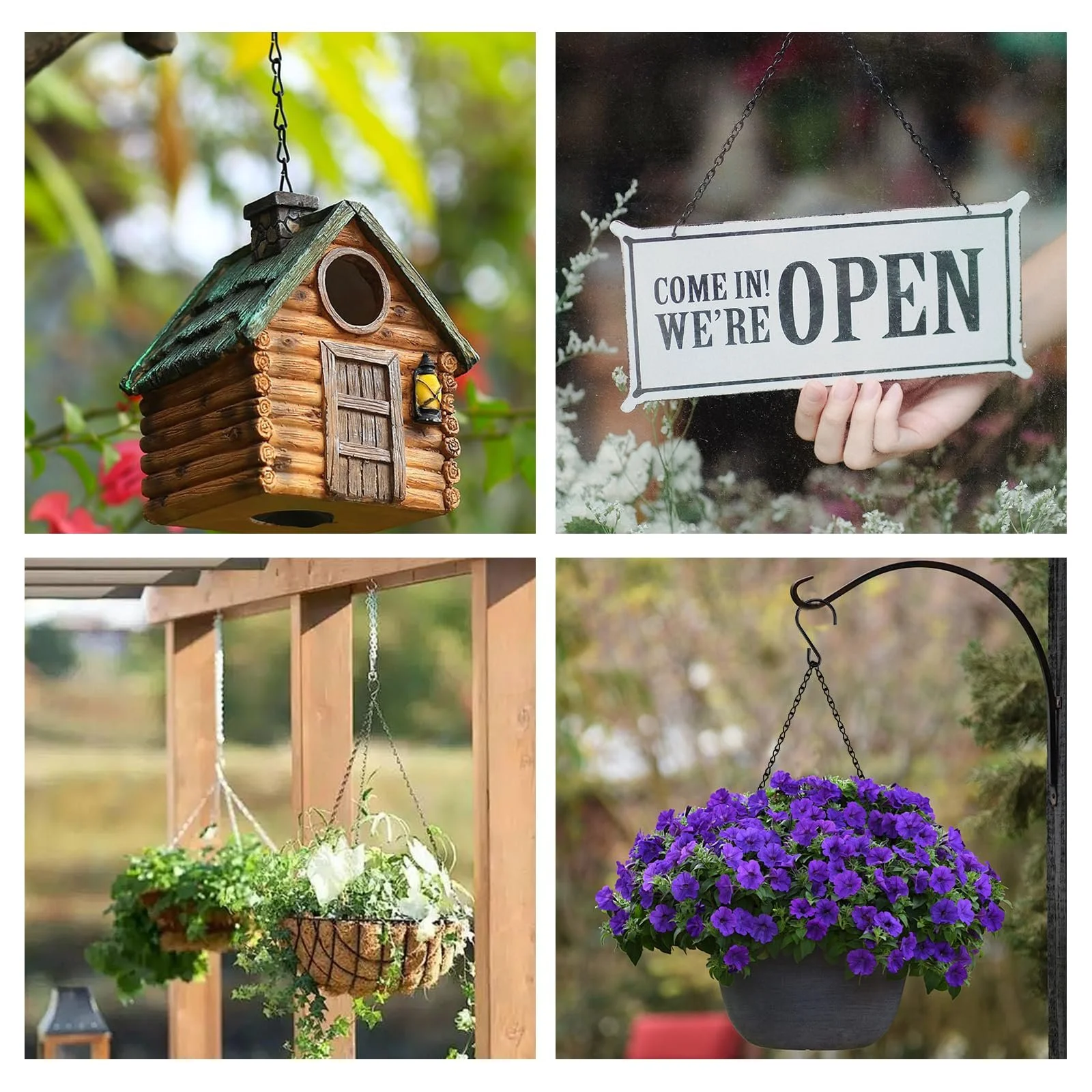 Ланцюжки для підвісних кошиків 8 шт. Метал 50 см Чорний З гачками та затискачами, фото №4