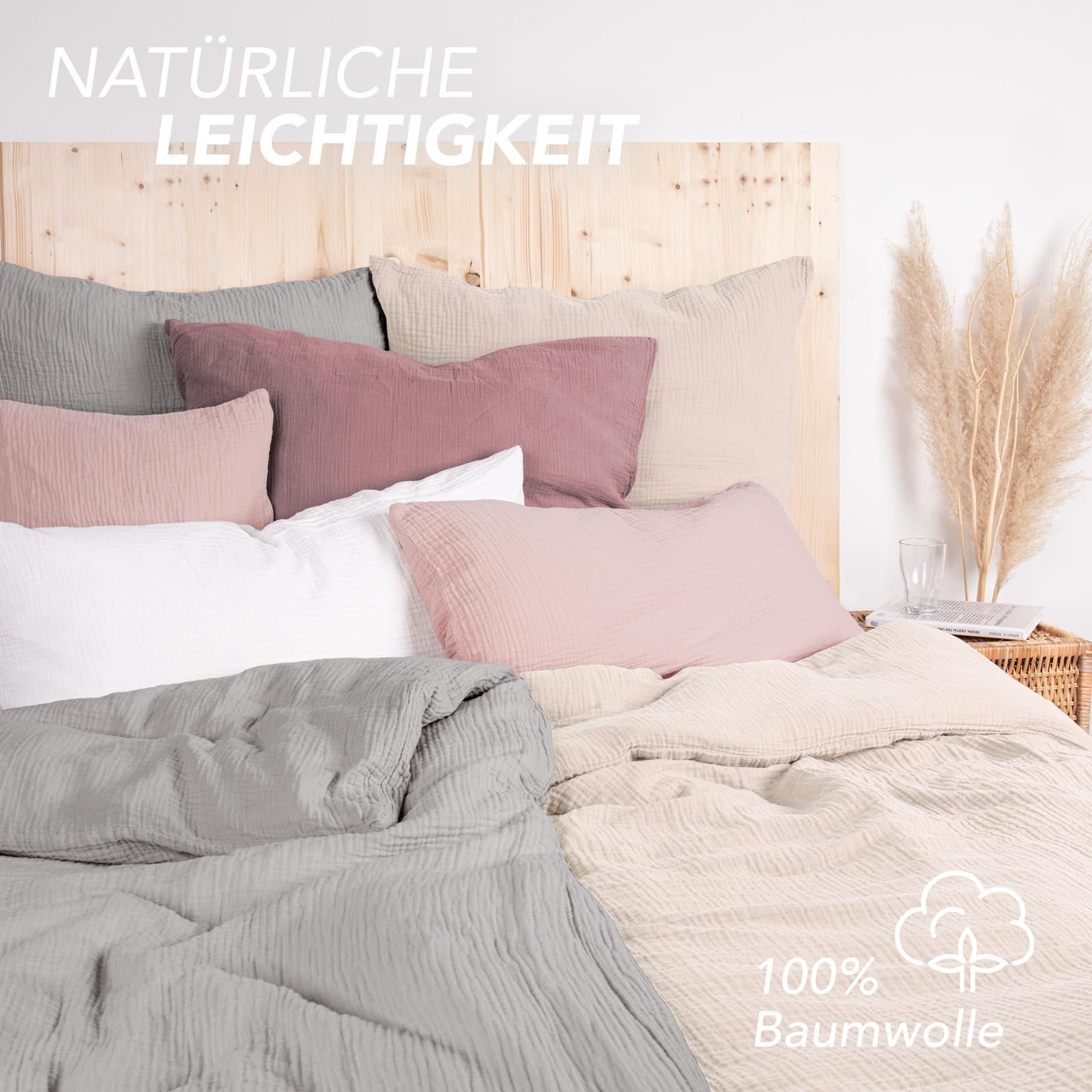 Постільна білизна з мусліну Pure Label 135 x 200 см з наволочкою 80 x 80 см, 100% бавовна - неймовірно м'яка, затишна постільна білизна бежевого кольору з мусліну, фото №2