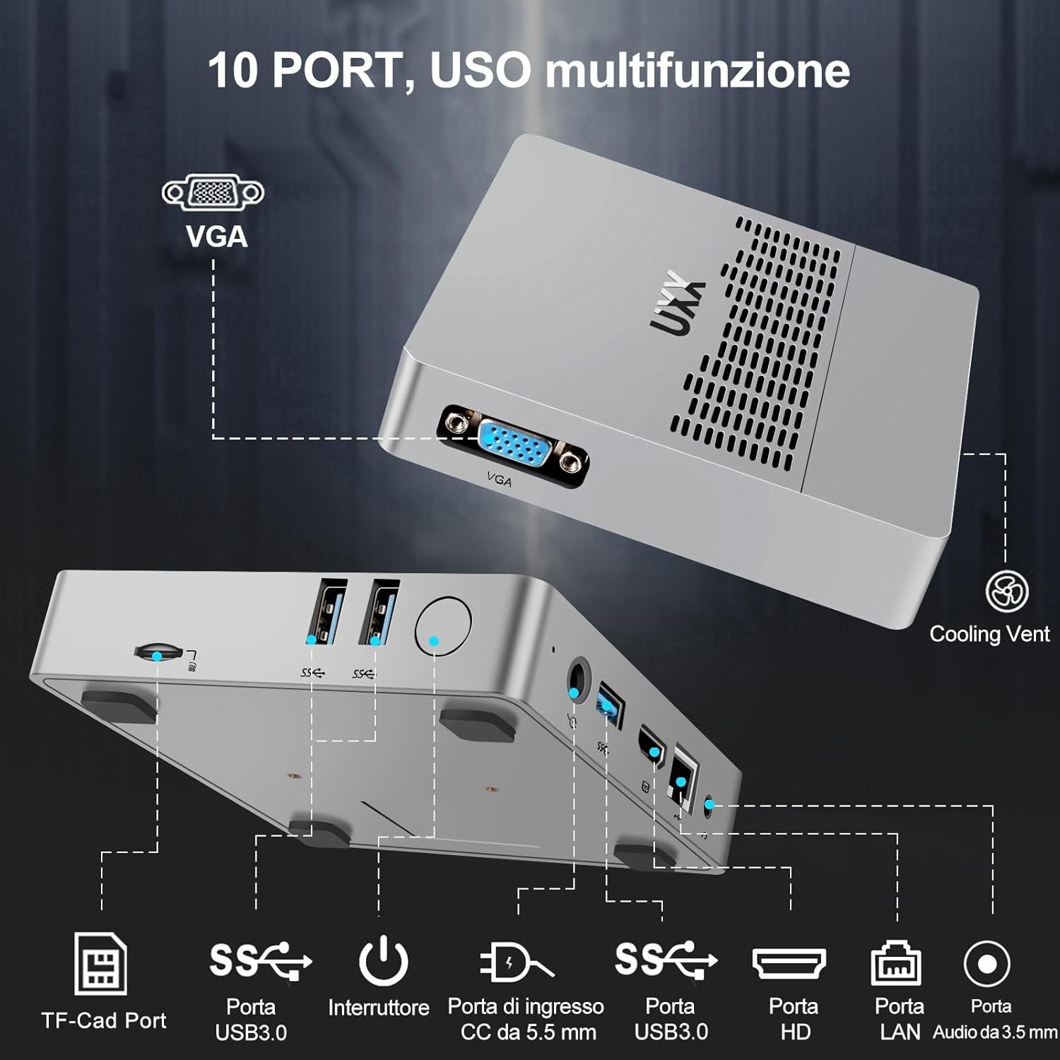 Мини ПК UXX X20 / Intel Celeron N3350 / RAM 6GB / eMMC 64GB / HDMI / LAN / Wi-Fi 5 / Bluetooth 4.2 / Windows 11 / Silver, фото №2