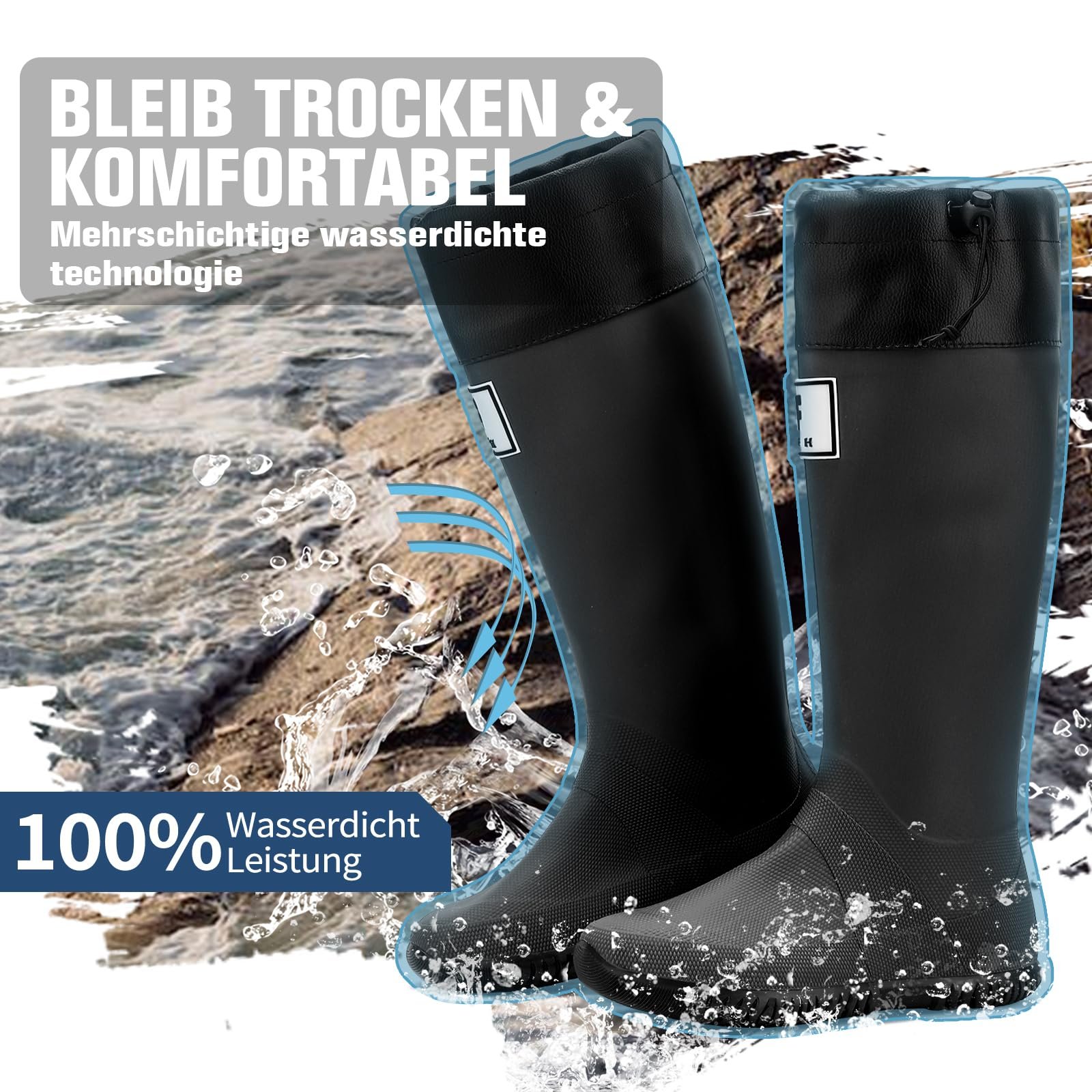 Ботинки Yenxapei Wellington Original Work Waterproof Rubber Long Shaft Чёрный, фото №4