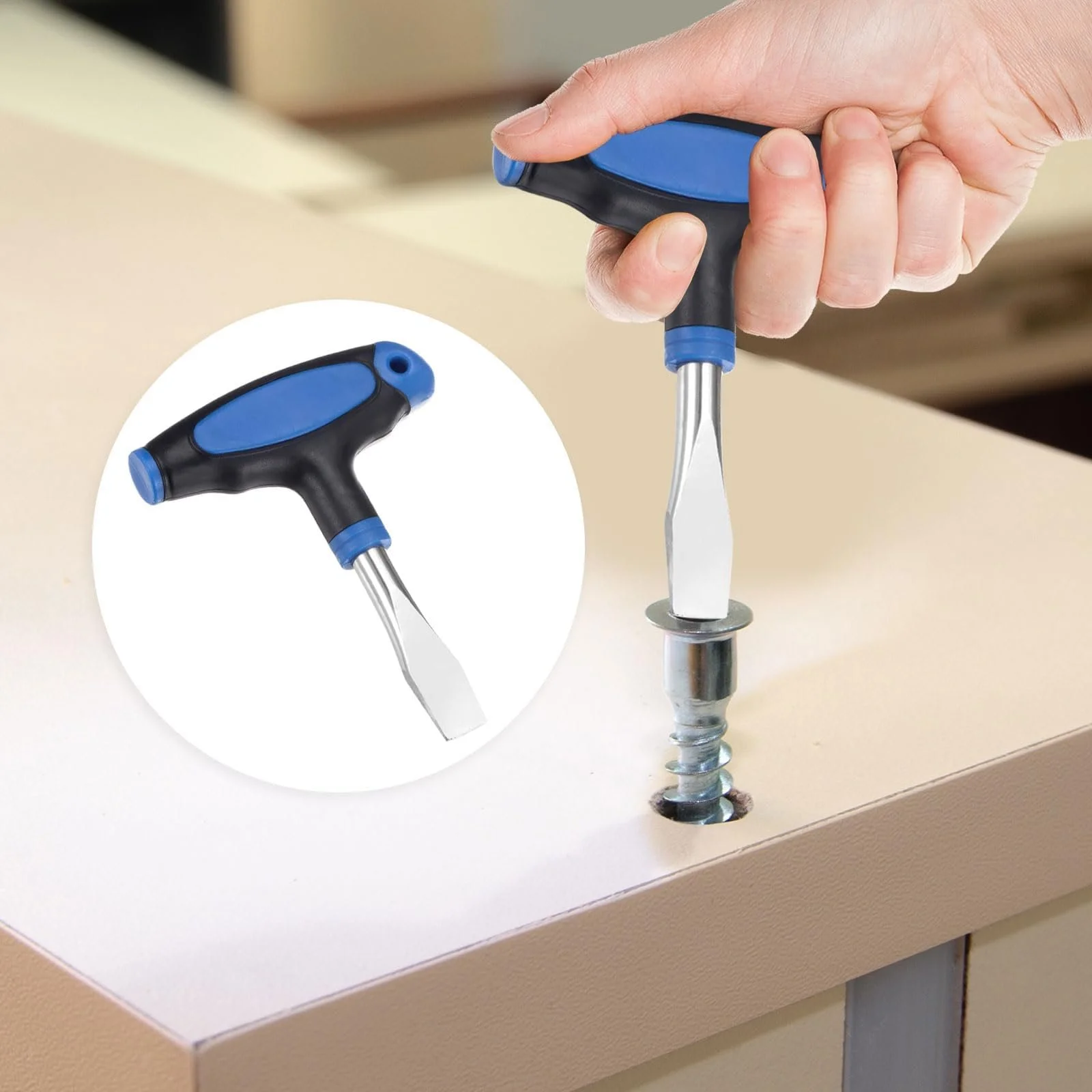 Викрутка шліцова 12 мм з T-подібною рукояткою вуглецева сталь Синій Чорний, фото №6