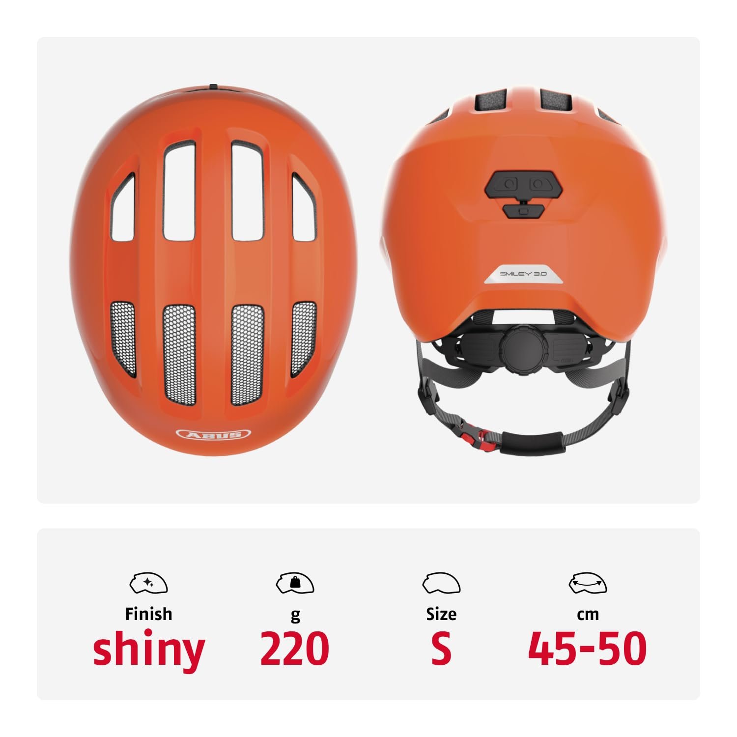 Дитячий Велосипедний Шолом ABUS Smiley 3.0 Поглиблена Посадка Orange Shiny Розмір S: 45–50 см, фото №3