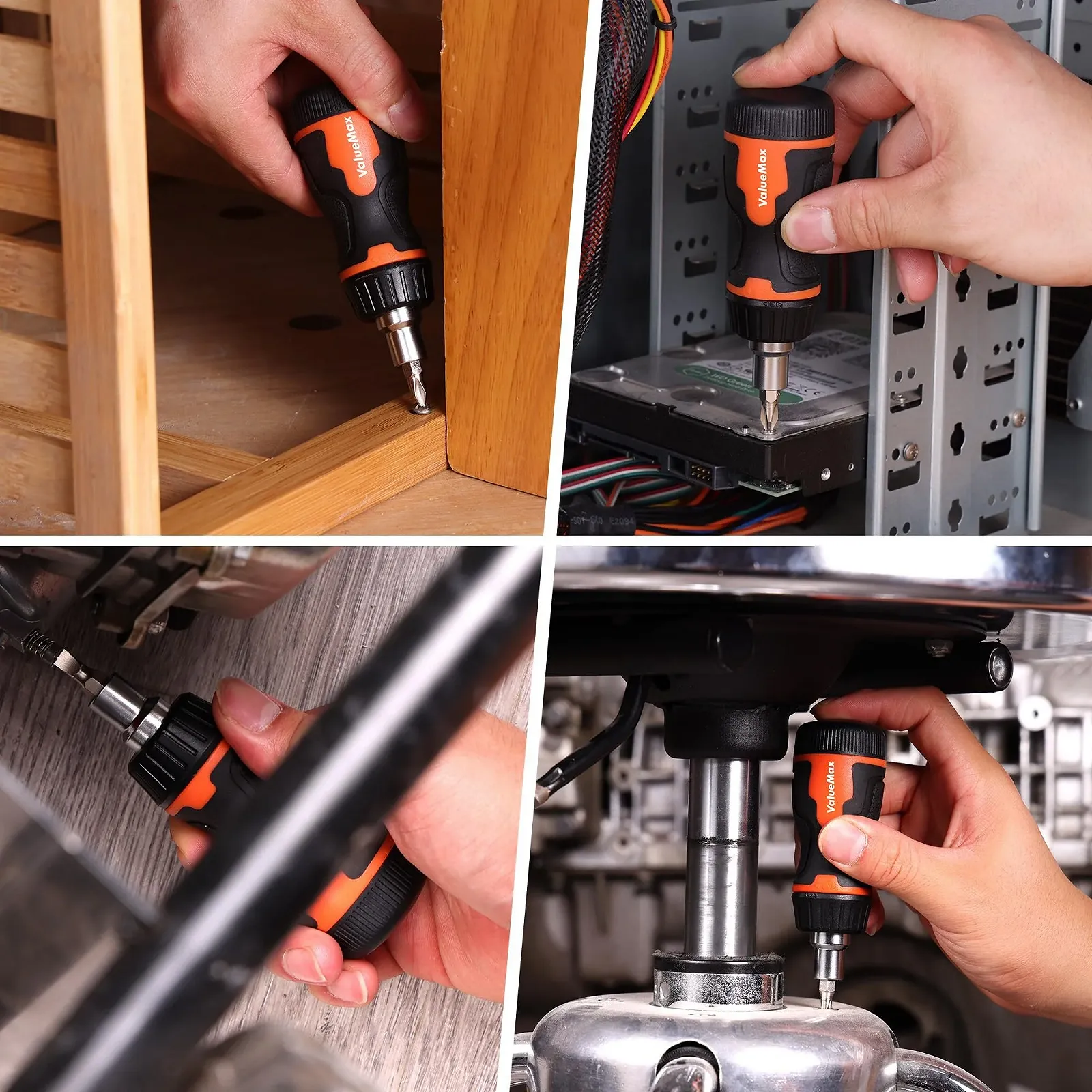 Викрутка-тріскачка ValueMax Stubby з 7 магнітними бітами (PH1/2/3, T15/25, SL5/6), коротка, фото №9