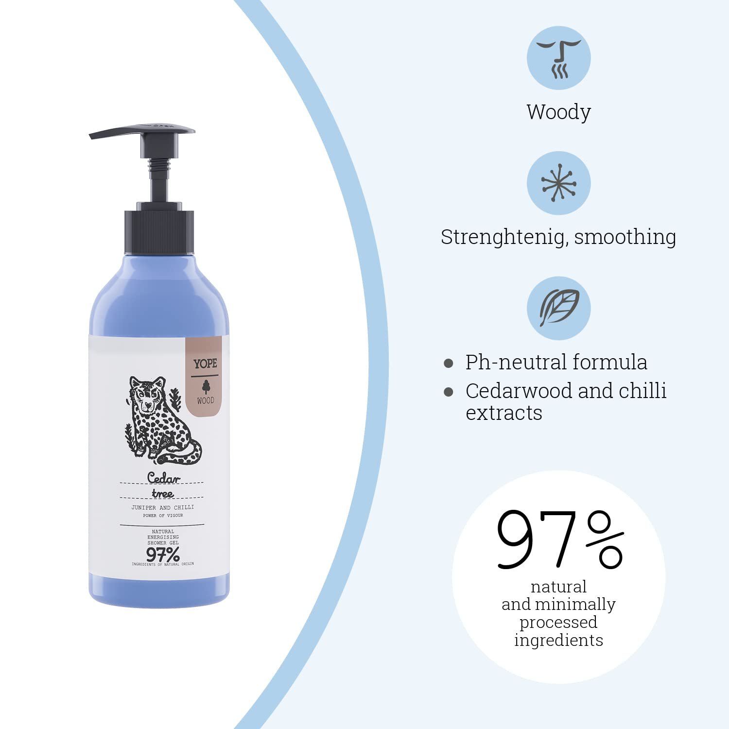 Натуральный гель для душа YOPE Wood Cedar Tree & Chilli увлажняющий 400 ml, фото №2