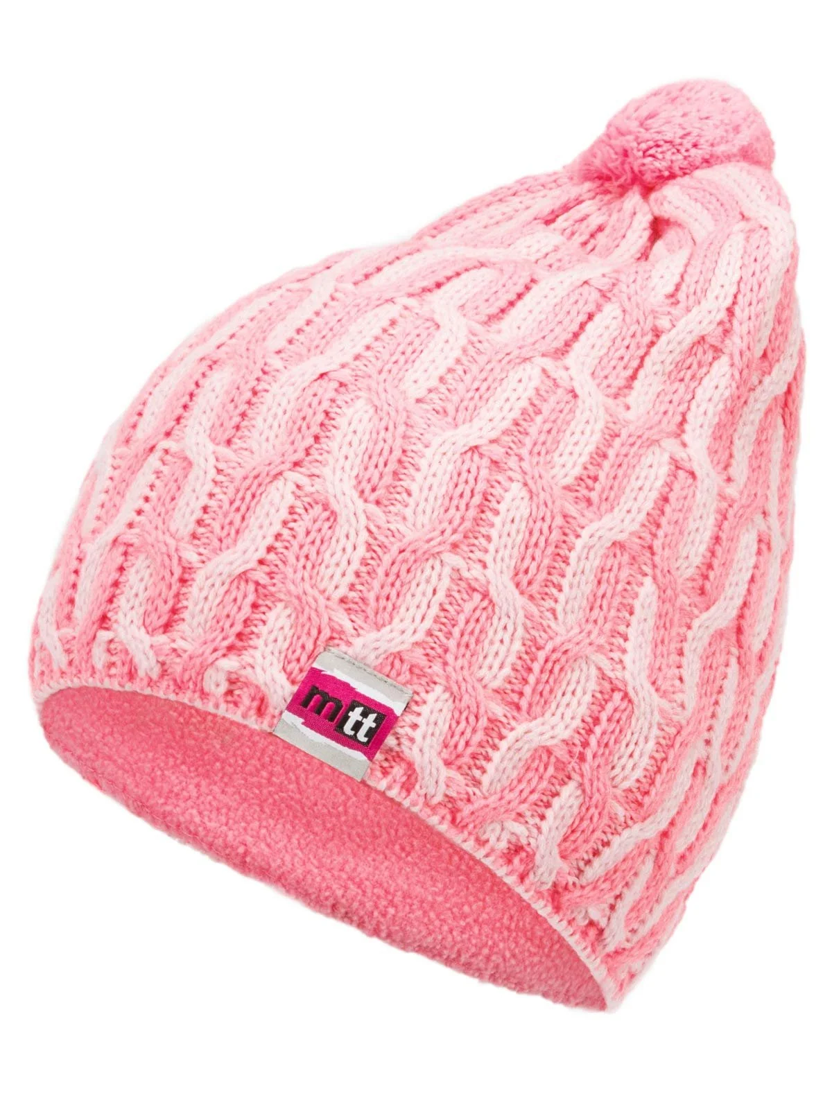 Шапка Marhatter Детская зимняя вязаная с помпоном Современная с вышивкой MTT, розовая, фото №1