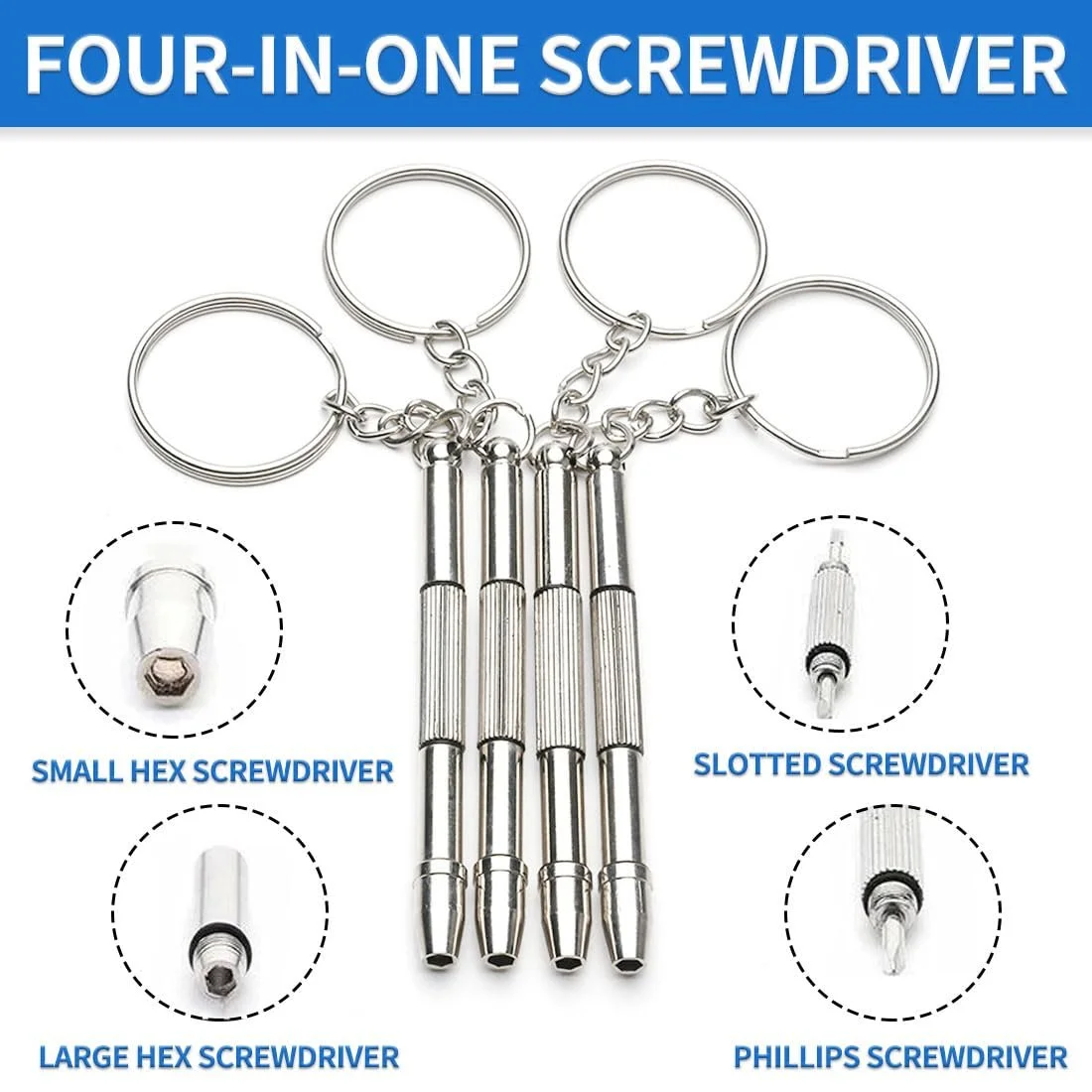 Викрутка FDCGAS Mini для окулярів 4 шт в наборі з нержавіючої сталі для ремонту окулярів, ювелірних виробів і годинників, фото №3