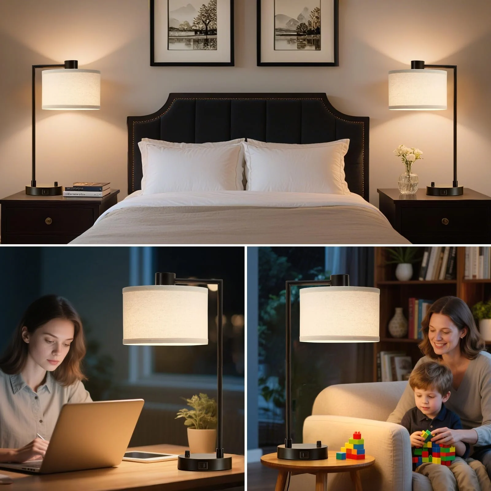 Настільна лампа GyroVu з функцією зарядки USB A+C димована з лляним абажуром (лампа в комплекті), фото №6