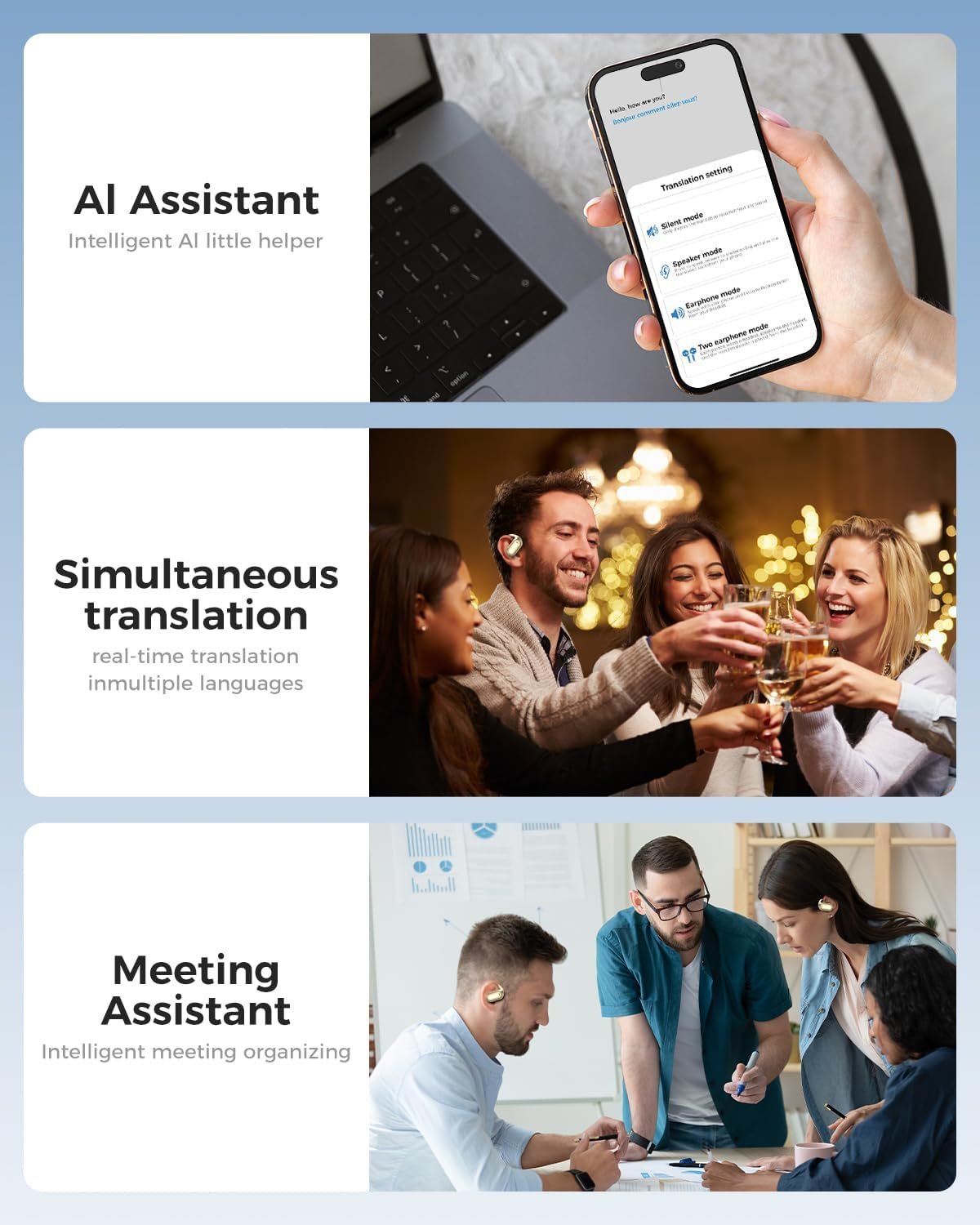 Навушники-перекладачі AI Voice: 3 в 1 в реальному часі 150 мовами та перекладом 10 мовами в режимі офлайн, фото №6 Навушники-перекладачі AI Voice: 3 в 1 в реальному часі 150 мовами та перекладом 10 мовами в режимі офлайн, фото №6