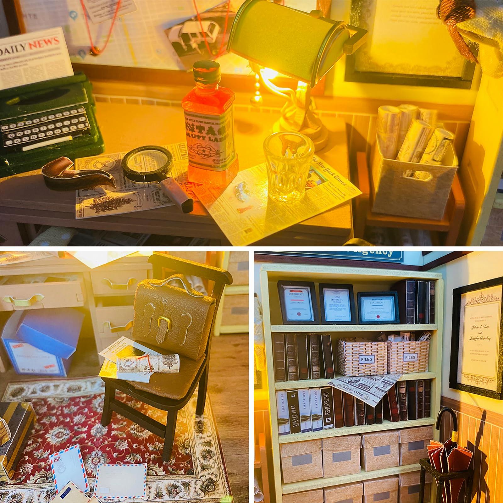 Комплект меблів для мініатюрного лялькового будинку Spilay Lodge Detective Agency-PC2308 Дерев'яний з музичною шкатулкою масштаб 1:24, фото №5