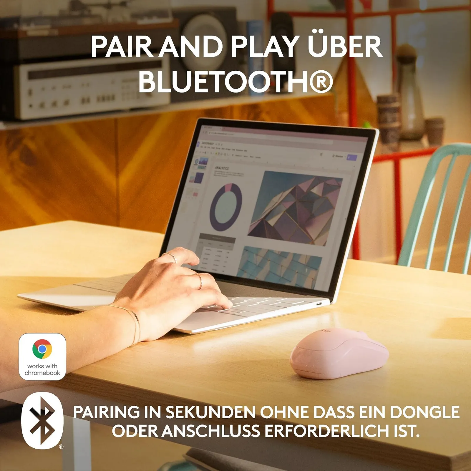 Миша Logitech M240 Silent Bluetooth, бездротова, компактна, мобільна, плавне відстеження, 18 місяців роботи від батареї, рожева, фото №3