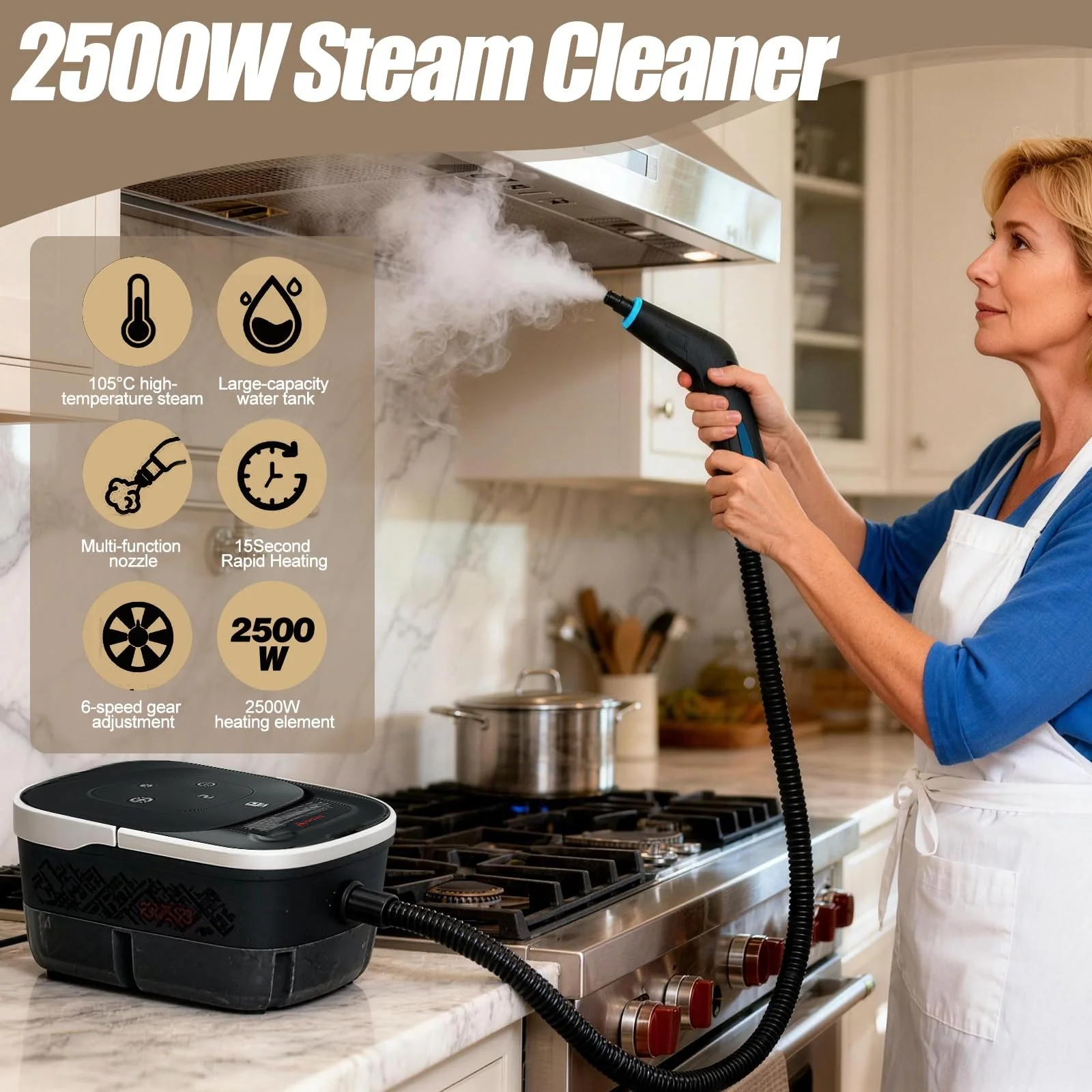 Пароочисник високого тиску 2500 Вт ручний 4 бар 1250 мл, фото №2