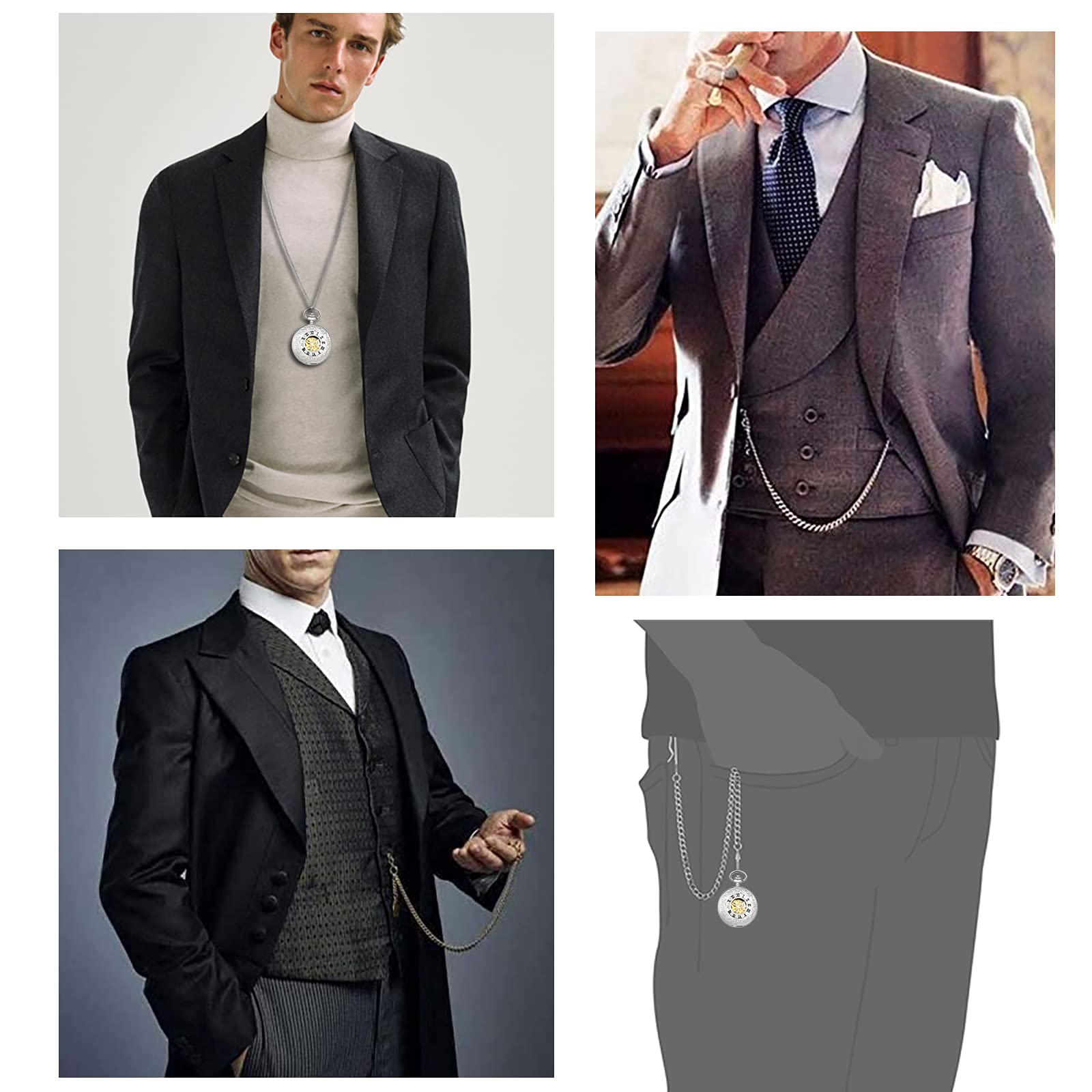 Годинник SUPBRO Pocket Watch Аналогові Механічний Ланцюг Unisex Сріблястий Класичний, фото №6