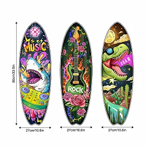 Наклейки на стіну Supzone Music Surfboard Dinosaur Guitar Shark 3 шт synthetic.ua - Фото 1