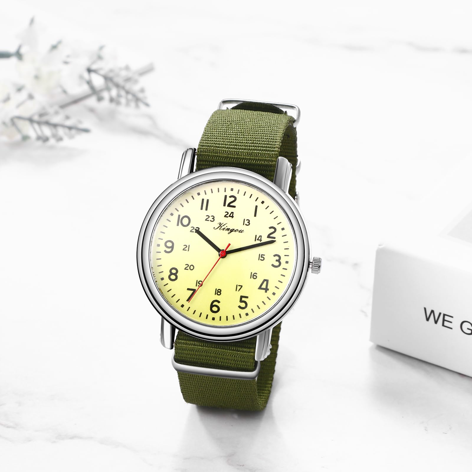 Часы JewelryWe Men's Calendar Analogue Quartz Nylon Textile Strap Black/Brown/Army Green, фото №4