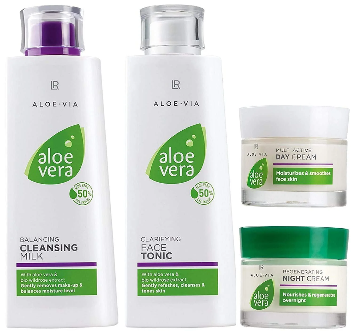 Набір для догляду за обличчям Aloe Vera LR Aloe Via (Очищуюче молочко, Тонік, Денний та Нічний крем), фото №1
