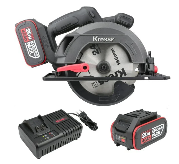 Акумуляторна циркулярная пила Kress KUE12.1 / 20V 2 х 4Ah / 5200 об/мин / 165 мм / Бесщеточная / Черная, фото №2