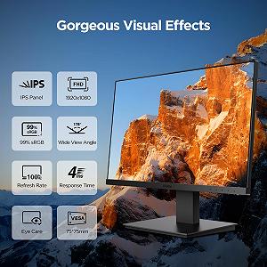 Монитор KOORUI 24 дюйма с динамиками IPS ПК Монитор Безрамочный FHD 1080P HDMI 1.4 (100Hz) & VGA (60Hz) VESA 75 x 75 мм Adaptive Sync Защита зрения synthetic.ua - Фото 1