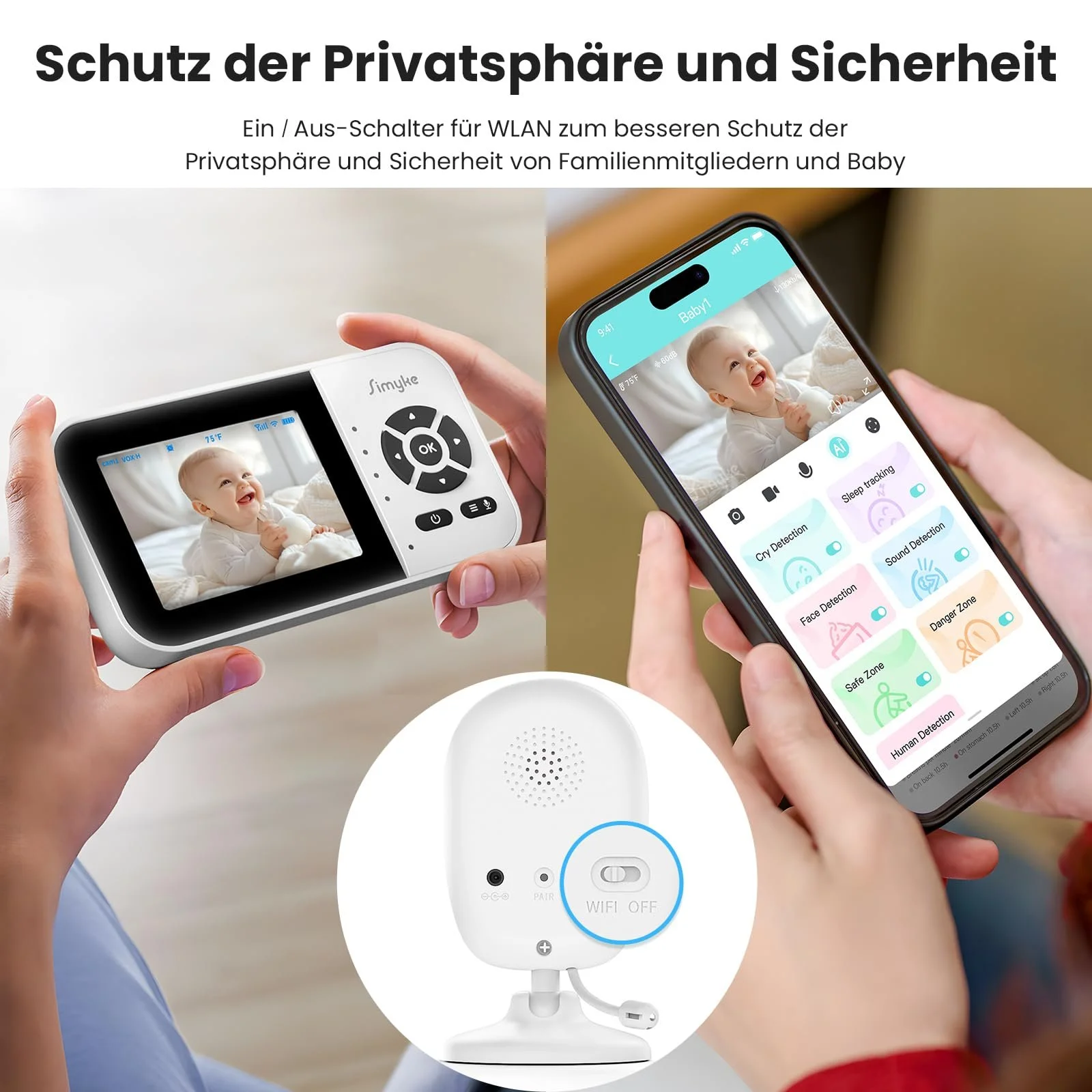 Смарт-відеоняня 2.8" Дисплей 1080P WiFi Нічне бачення Дальність 450 м, фото №3