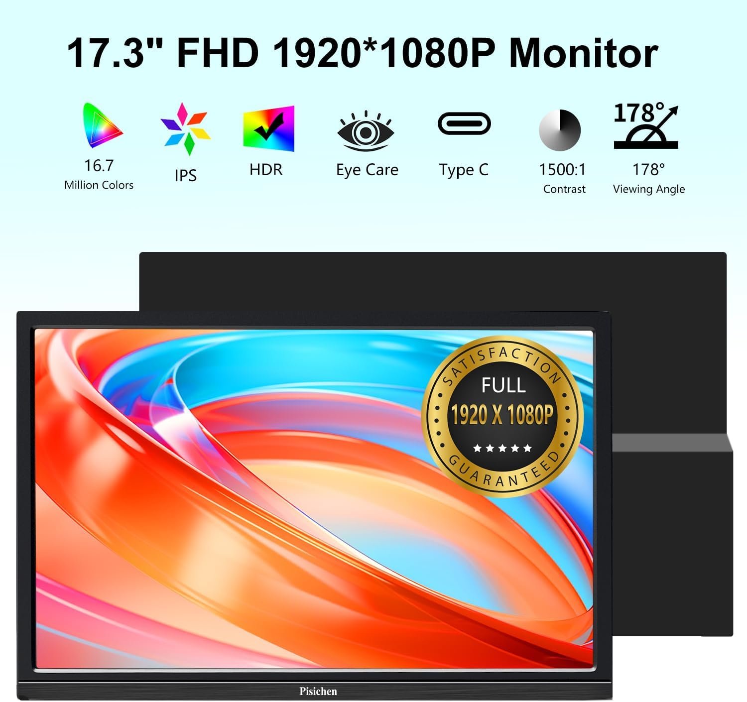 Портативний монітор 17.3" Pisichen HD-173 Full HD IPS 60 Гц, фото №2