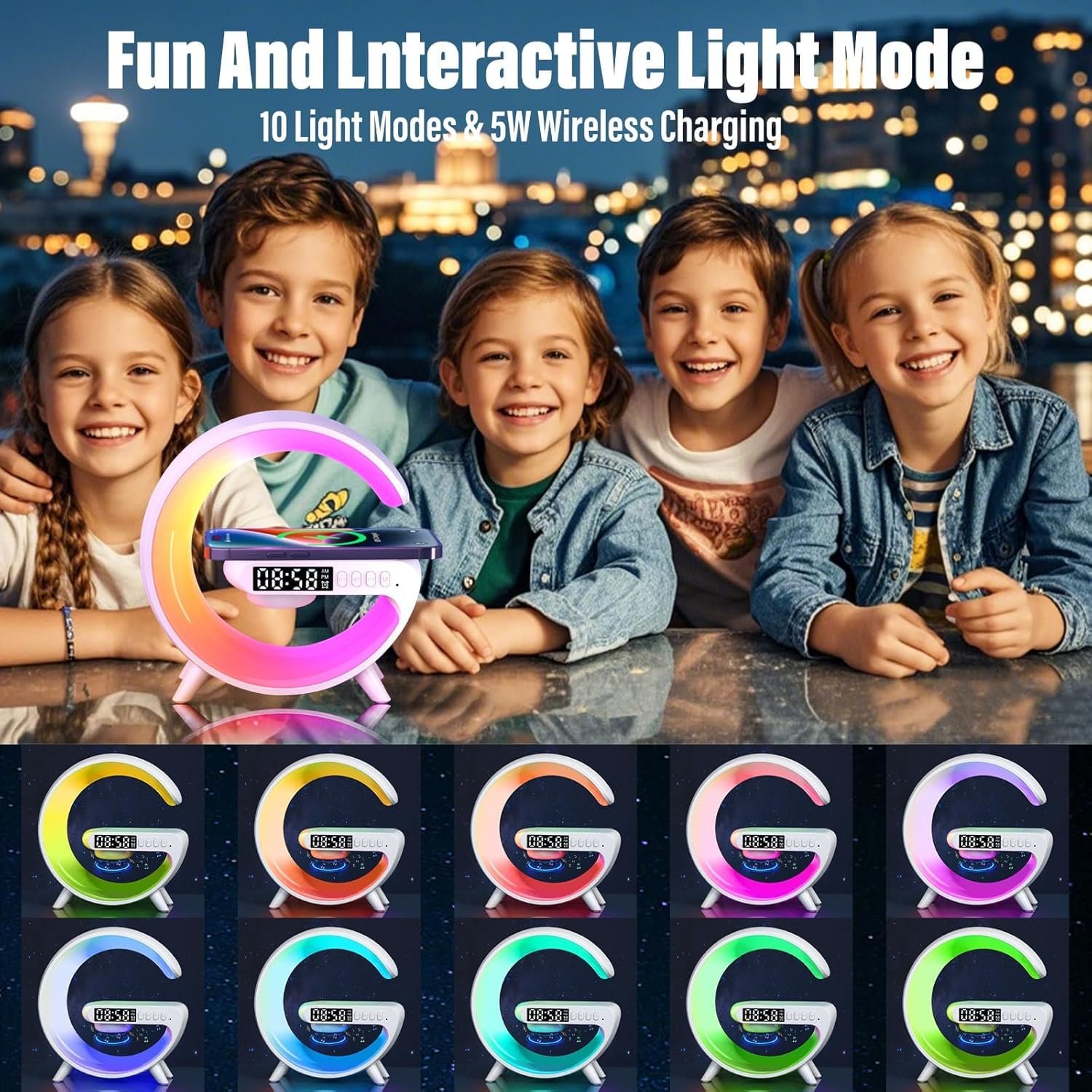 Настільна лампа LED Приліжкова Діммована Зарядка Будильник Bluetooth-динамік G-Type Атмосферна USB A, фото №3