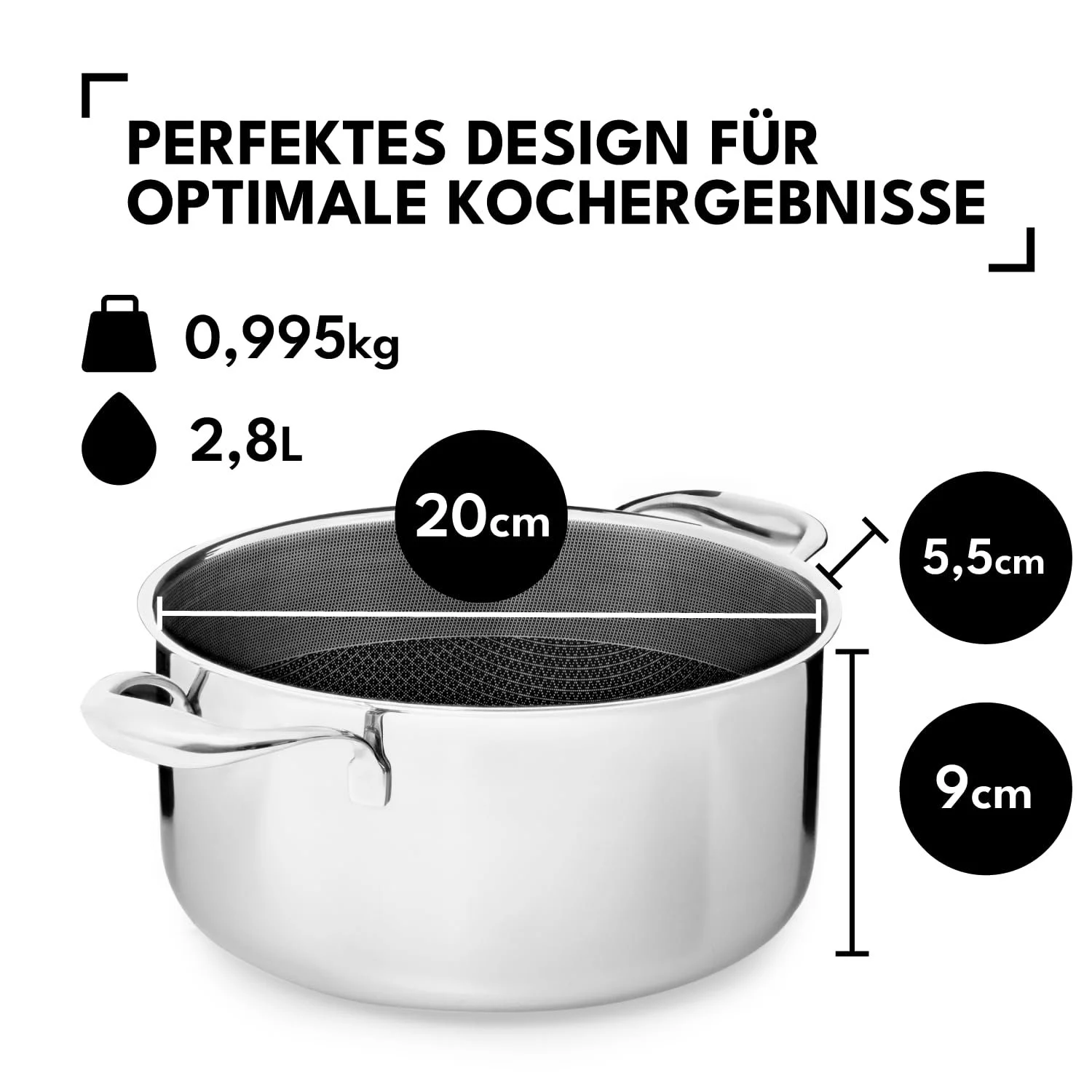 Каструля Onyx Cookware 20 см, 2.8 л, з покриттям, індукційна, для всіх типів плит, стійка до подряпин, антипригарна поверхня, 3-шарова нержавіюча сталь/алюміній, фото №2 Каструля Onyx Cookware 20 см, 2.8 л, з покриттям, індукційна, для всіх типів плит, стійка до подряпин, антипригарна поверхня, 3-шарова нержавіюча сталь/алюміній, фото №2