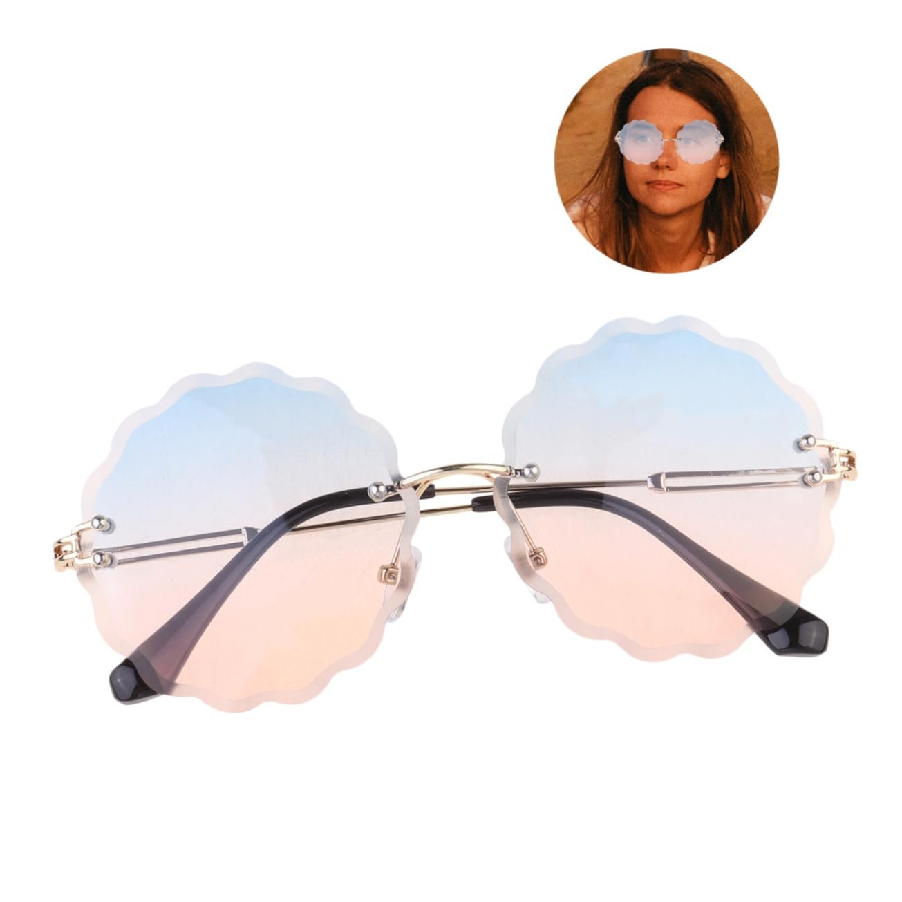 Очки Без оправы PACKOVE 2 шт Мода Металл Цветочные Декоративные Золотая оправа, фото №7