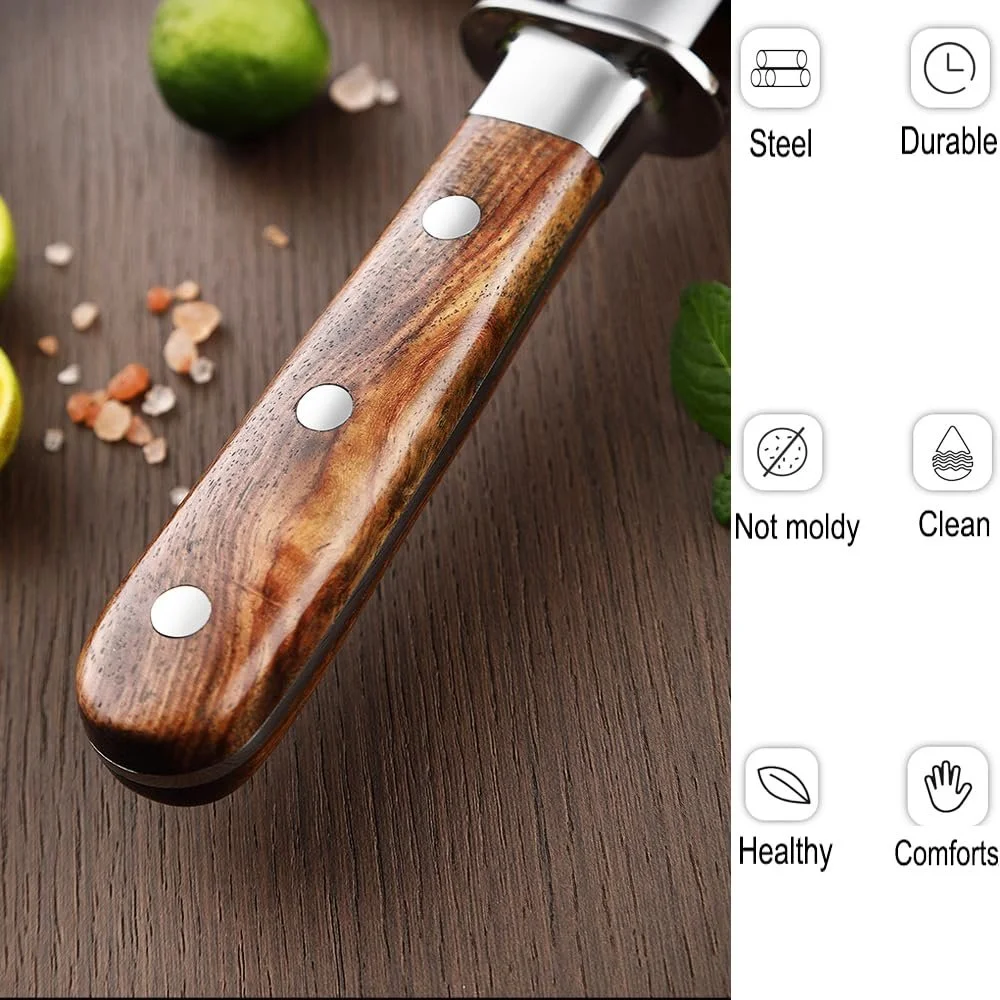 Мусат для ножів 13,7 дюйма вуглецева сталь ручка з грушевого дерева з металевим захистом у подарунковій коробці, фото №6 Мусат для ножів 13,7 дюйма вуглецева сталь ручка з грушевого дерева з металевим захистом у подарунковій коробці, фото №6