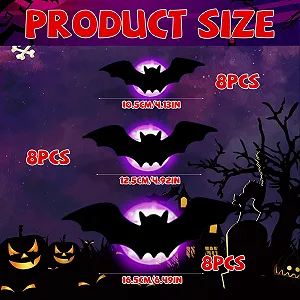 Настінні наклейки Joycabin Хелловін 3D світлодіодні кажани 24 штуки Фіолетовий synthetic.ua - Фото 1