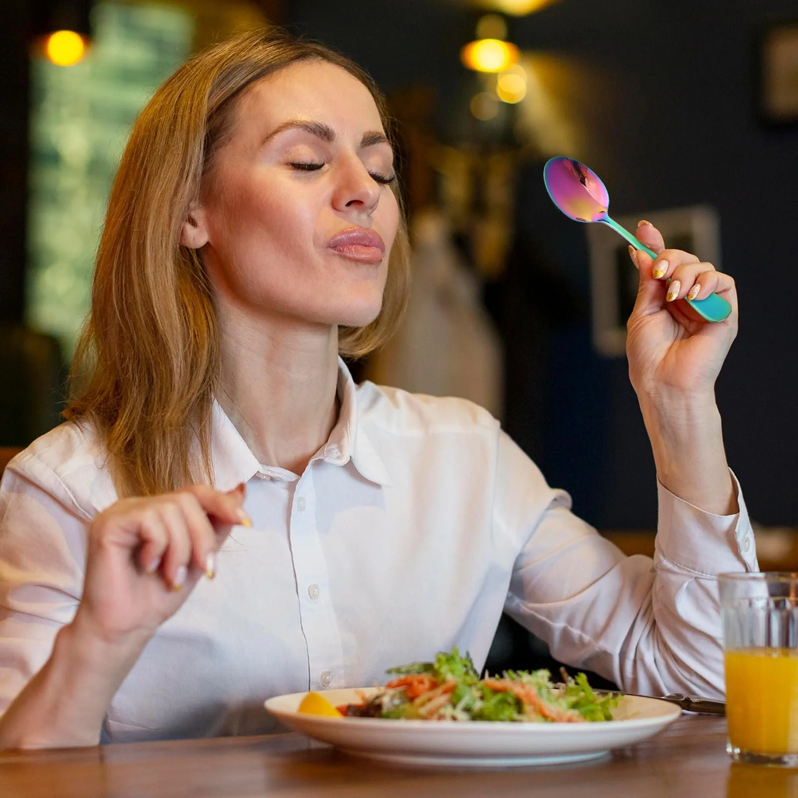 Ложка чайна з нержавіючої сталі, набір 6 штук, райдужна, 14 см, фото №3