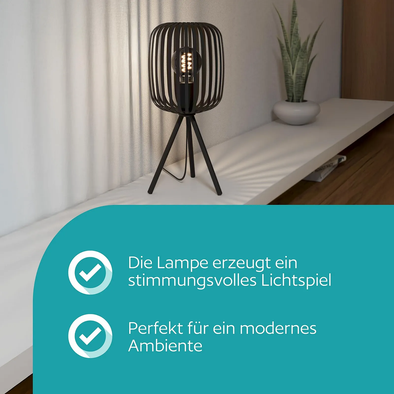 Настільна лампа Eglo Romazzina Трипод Метал Чорний E27, фото №3