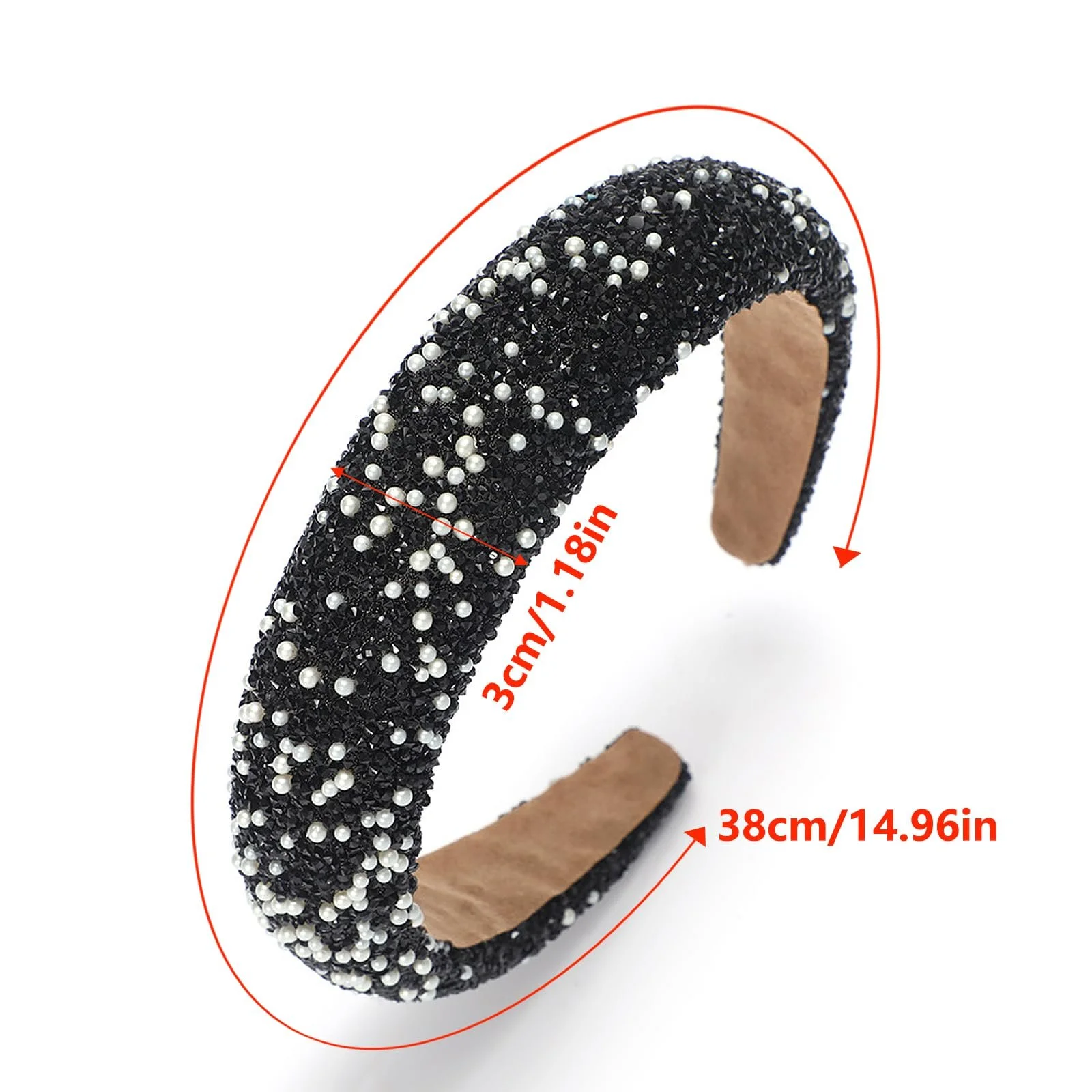 Обруч WANYI Жіночий Блискучий з Перлинами 3 см Сірий, фото №3