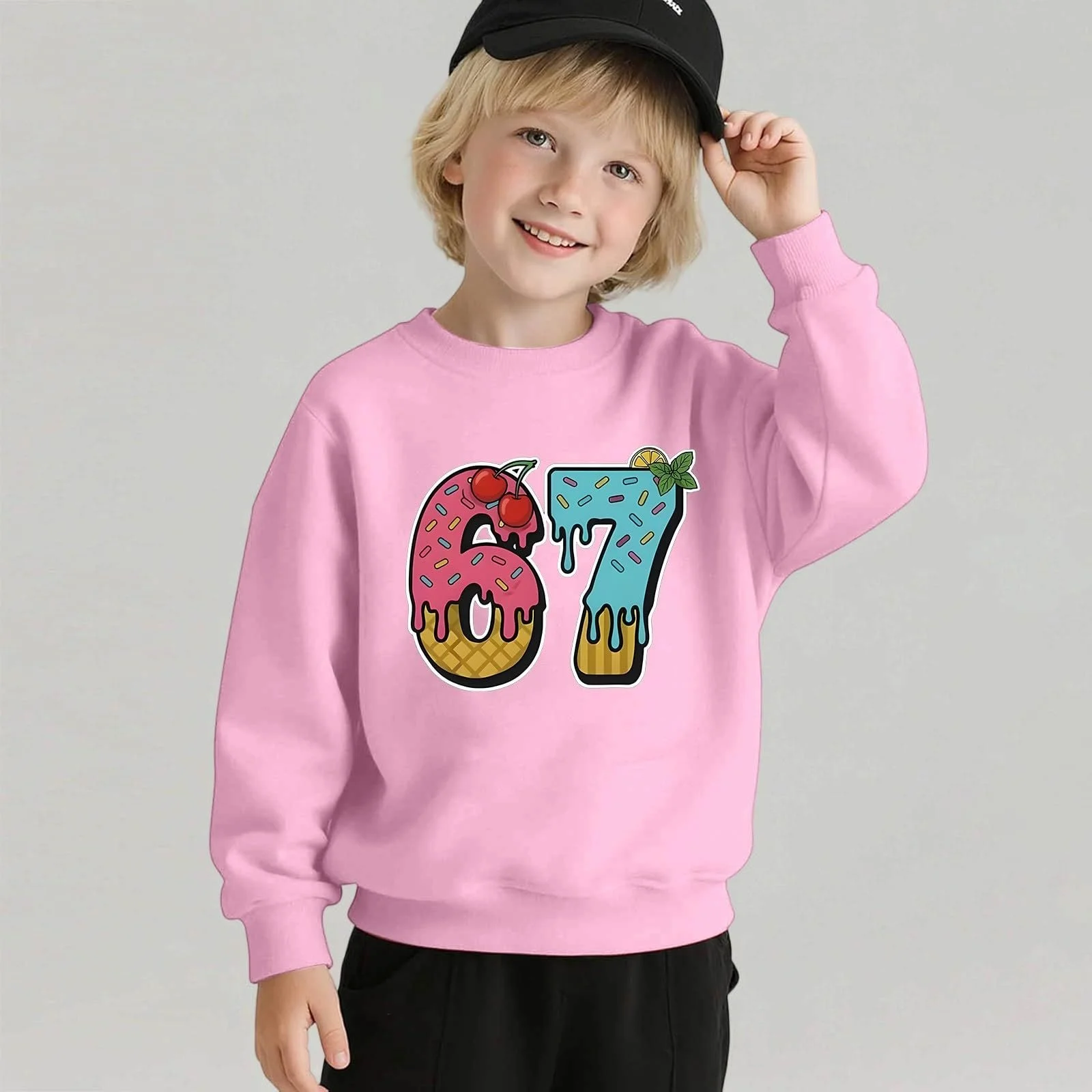 Повседневный пуловер для девочек с длинными рукавами, круглым вырезом и принтом, фото №5