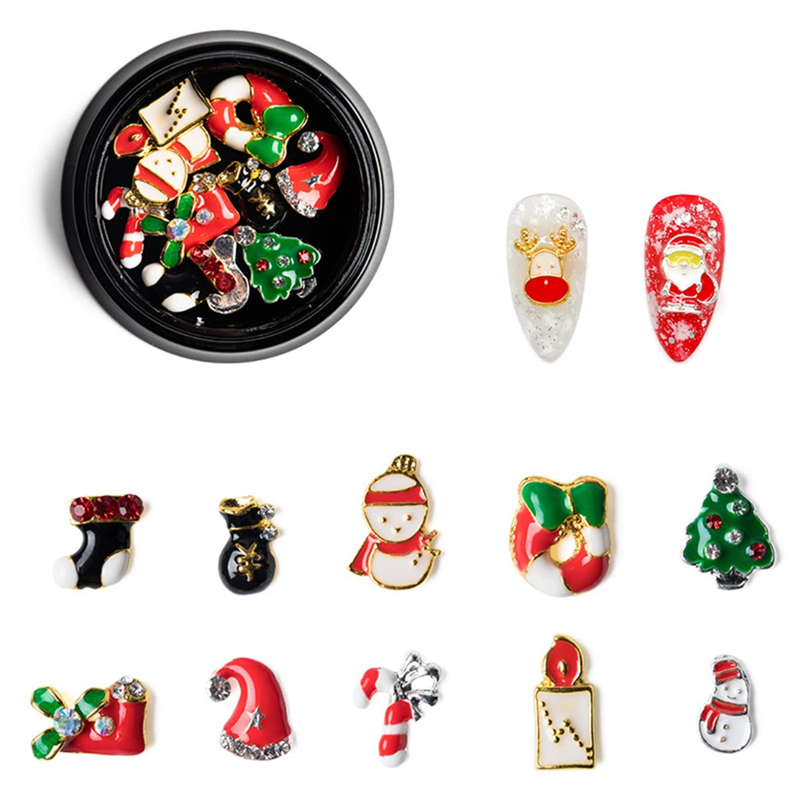 Стрази для нігтів Різні форми та розміри 1 коробка Дід Мороз Новорічна ялинка, фото №5