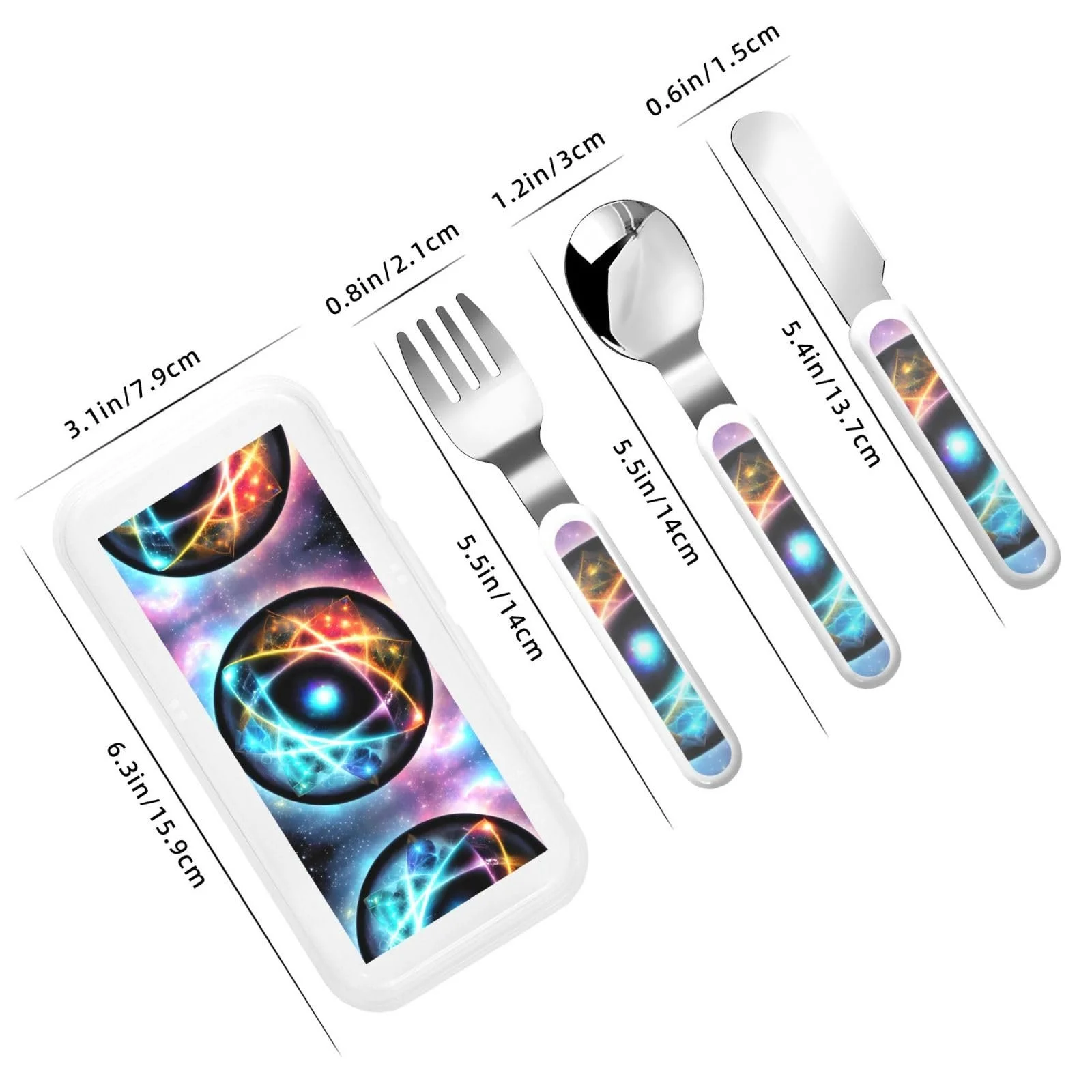 Набір дитячих столових приборів з принтом Wonderful Universe, три предмети, багаторазовий, фото №3 Набір дитячих столових приборів з принтом Wonderful Universe, три предмети, багаторазовий, фото №3