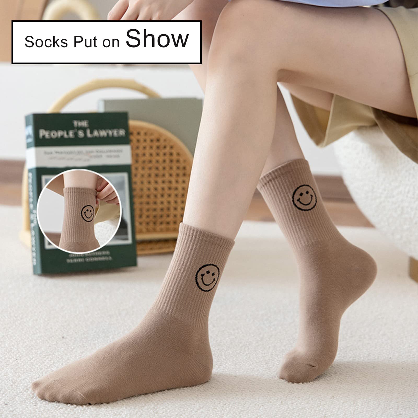 Женские носки Без бренда Носки-миди из хлопка с милыми смайликами, 5-6 пар, Желтый, фото №4