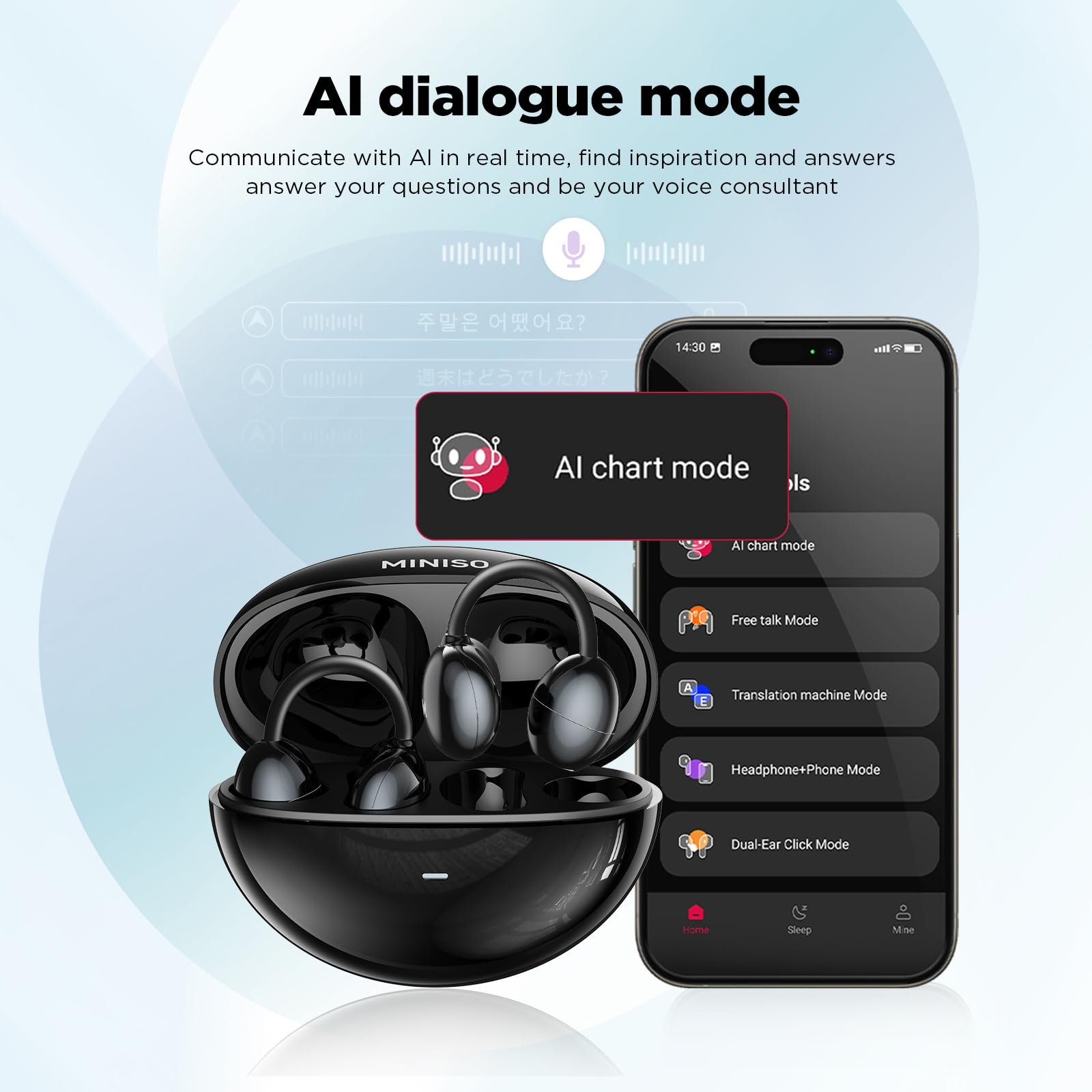 Навушники-перекладач MINISO MS192 AI, 4 режими перекладу з додатком, фото №4