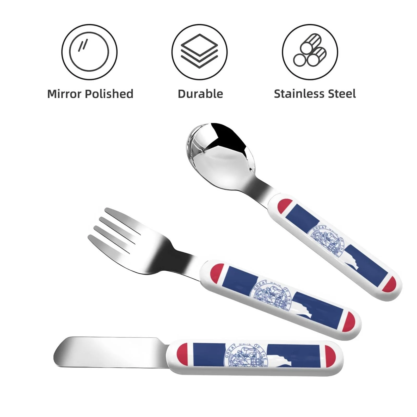 Набір дитячих столових приборів з трьох предметів з прапором штату Вайомінг, фото №2 Набір дитячих столових приборів з трьох предметів з прапором штату Вайомінг, фото №2