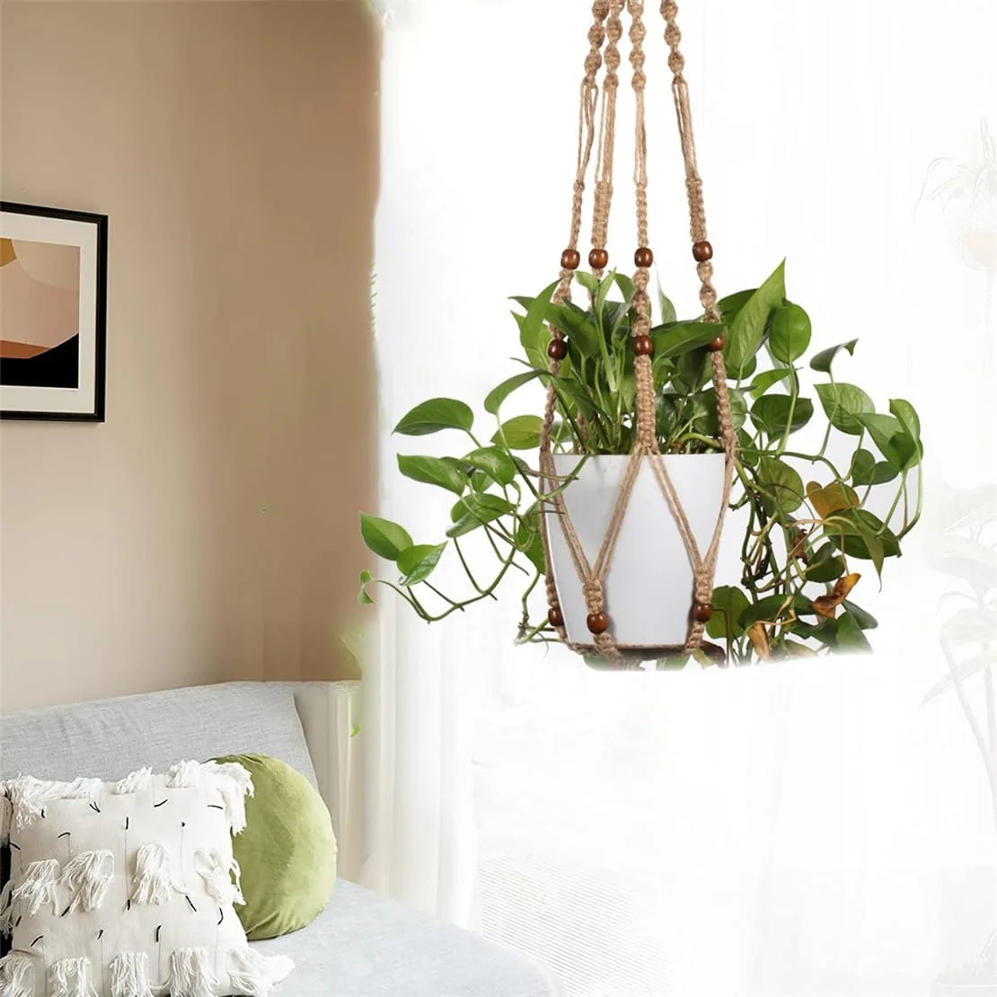 Подвес для растений LINXIU Макраме Деревянные бусины 89 см, фото №5