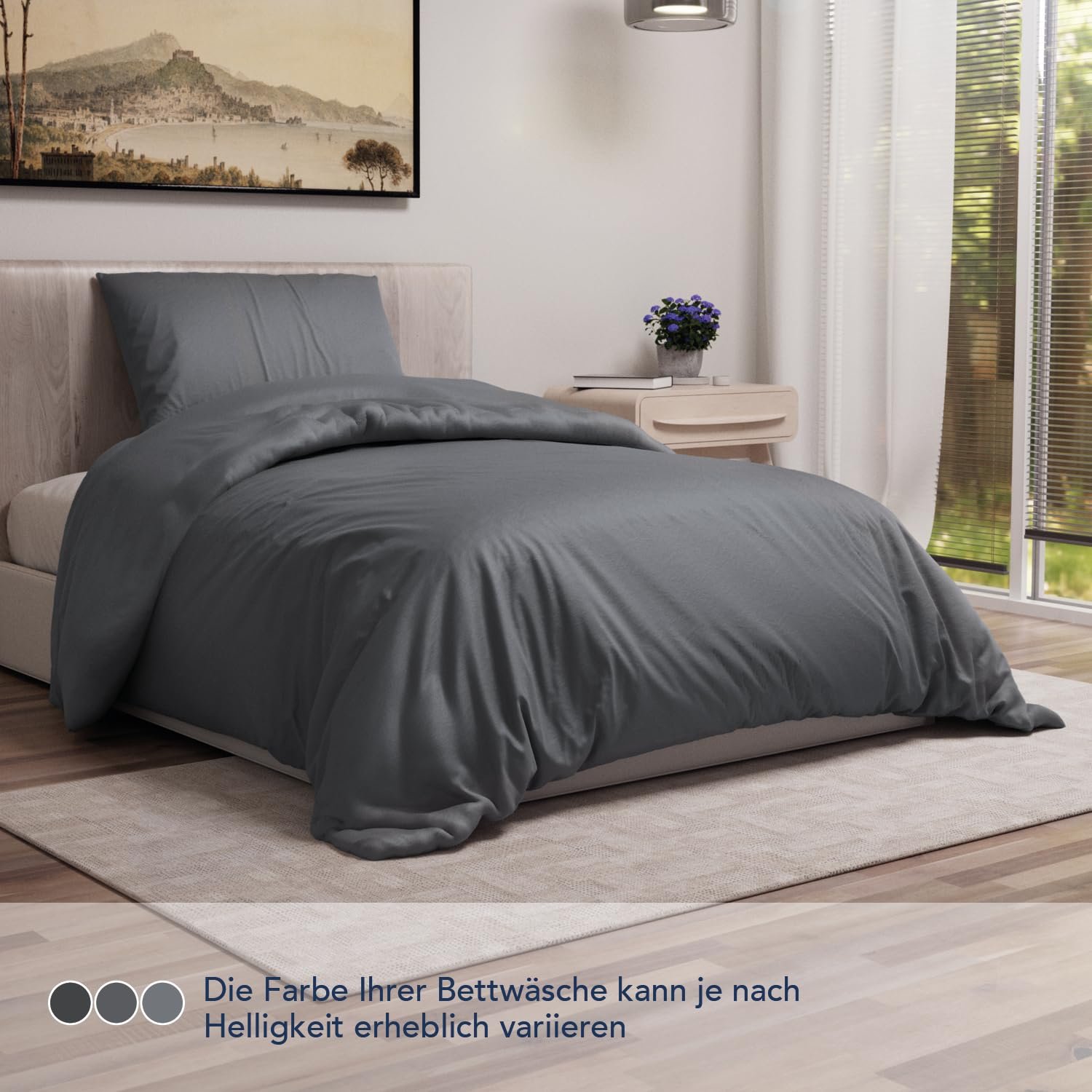 Комплект постельного белья Dreamzie 135 x 200 см с 1 наволочкой 80 x 80 см, темно-серый – пододеяльник 135 x 200 см, односпальная кровать из 100% микрофибры, фото №3