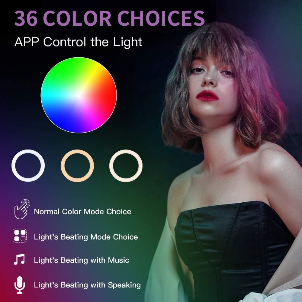 Кольцевая LED лампа FOSITAN App RGB Light 10" / Управление через приложение / RGB + 3 режима белого света / Черная, фото №2