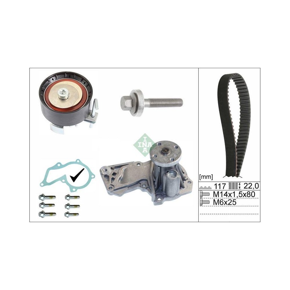 Водяной насос + комплект ремня ГРМ Schaeffler INA 530 0605 30 для FORD VOLVO, фото №1