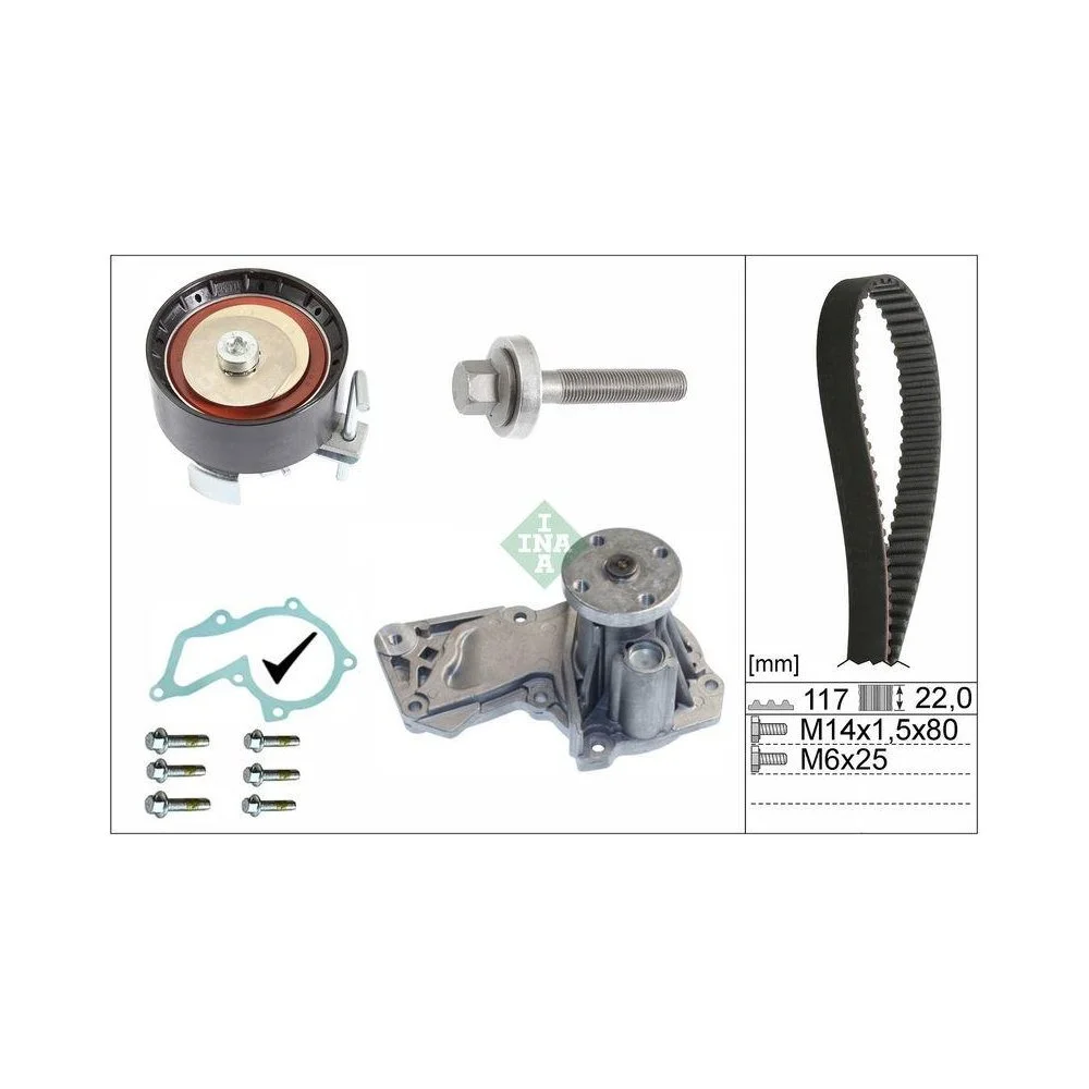 Водяной насос + комплект ремня ГРМ Schaeffler INA 530 0605 30 для FORD VOLVO, фото №1