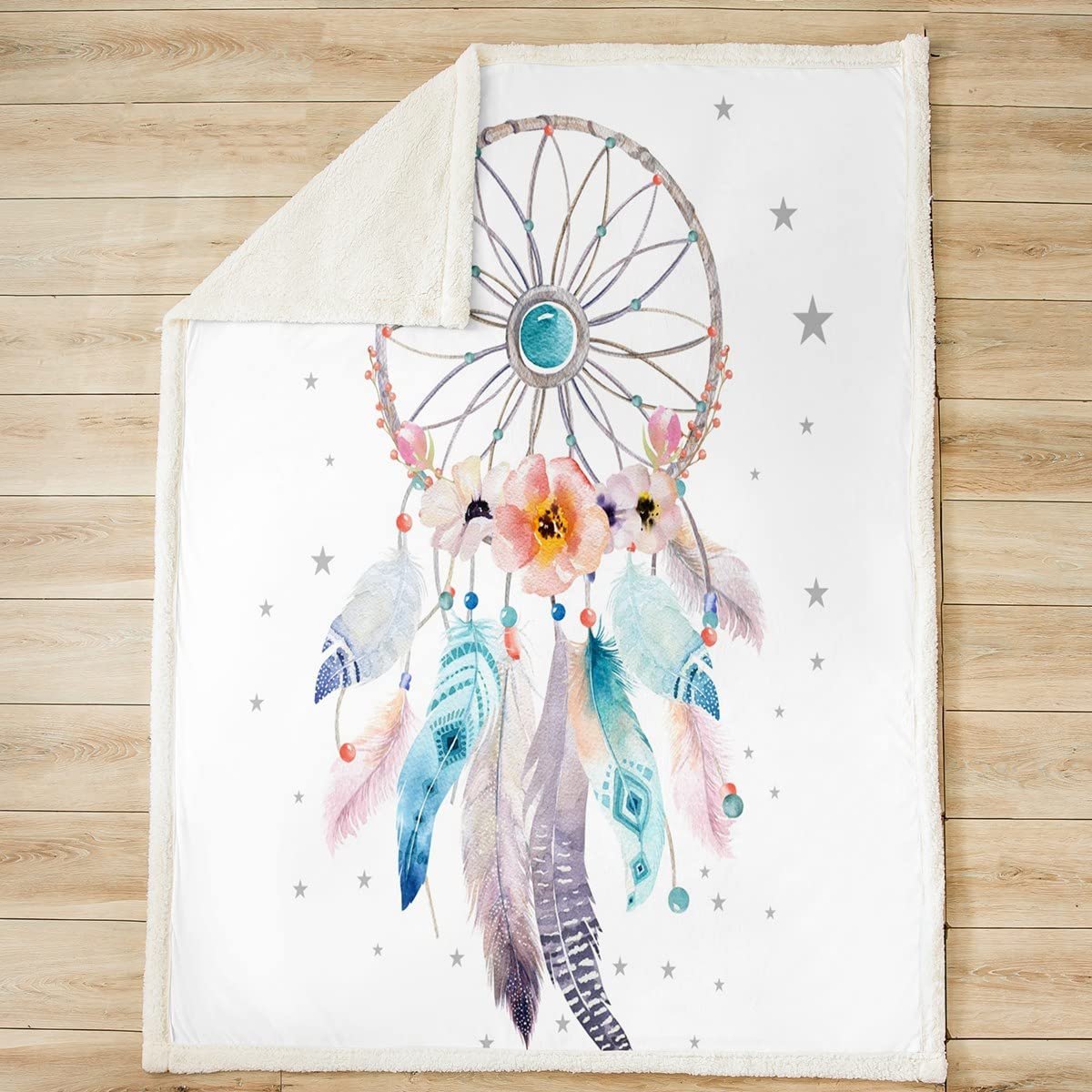Покривало Loussiesd Dream Catcher Фланель Фліс 150 x 200 см Богемний Ловець снів Квіти Пір'я, фото №3