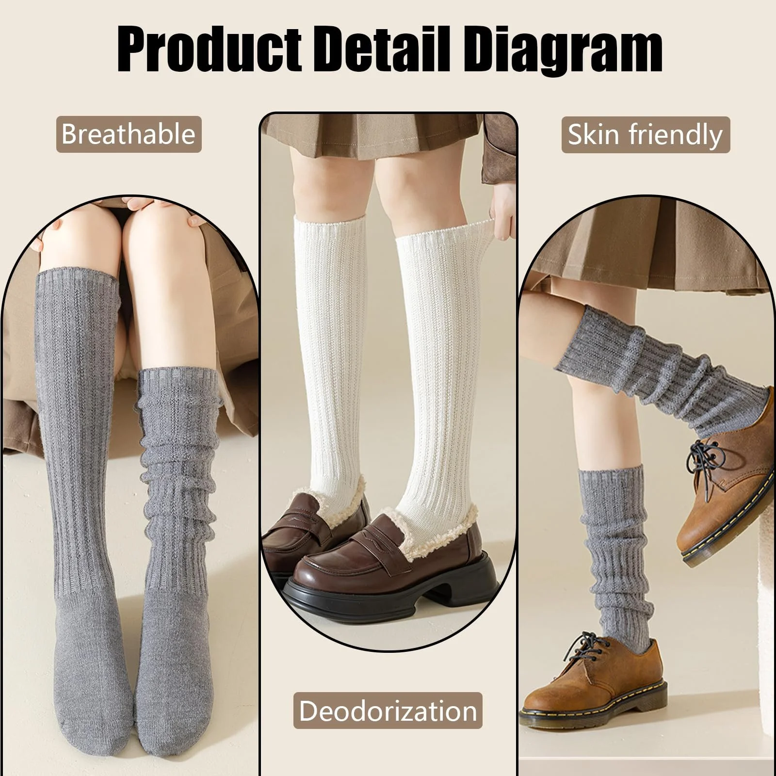 Шкарпетки Slouch Жіночі 4 пари Бавовняні Високі, One Size, фото №5